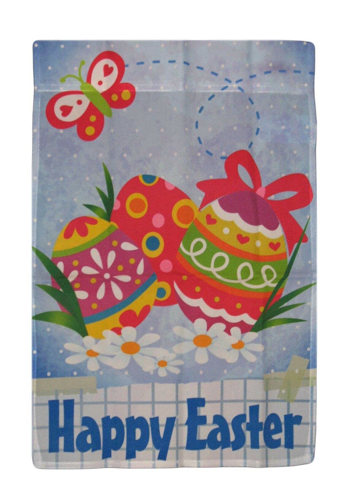 Happy Easter Eggs Garden Flag - 28x40 Inch Nylon Outdoor Decorative Flag for Spring & Easter Decorations - Perfect for Yard, Lawn, and Patio Decor