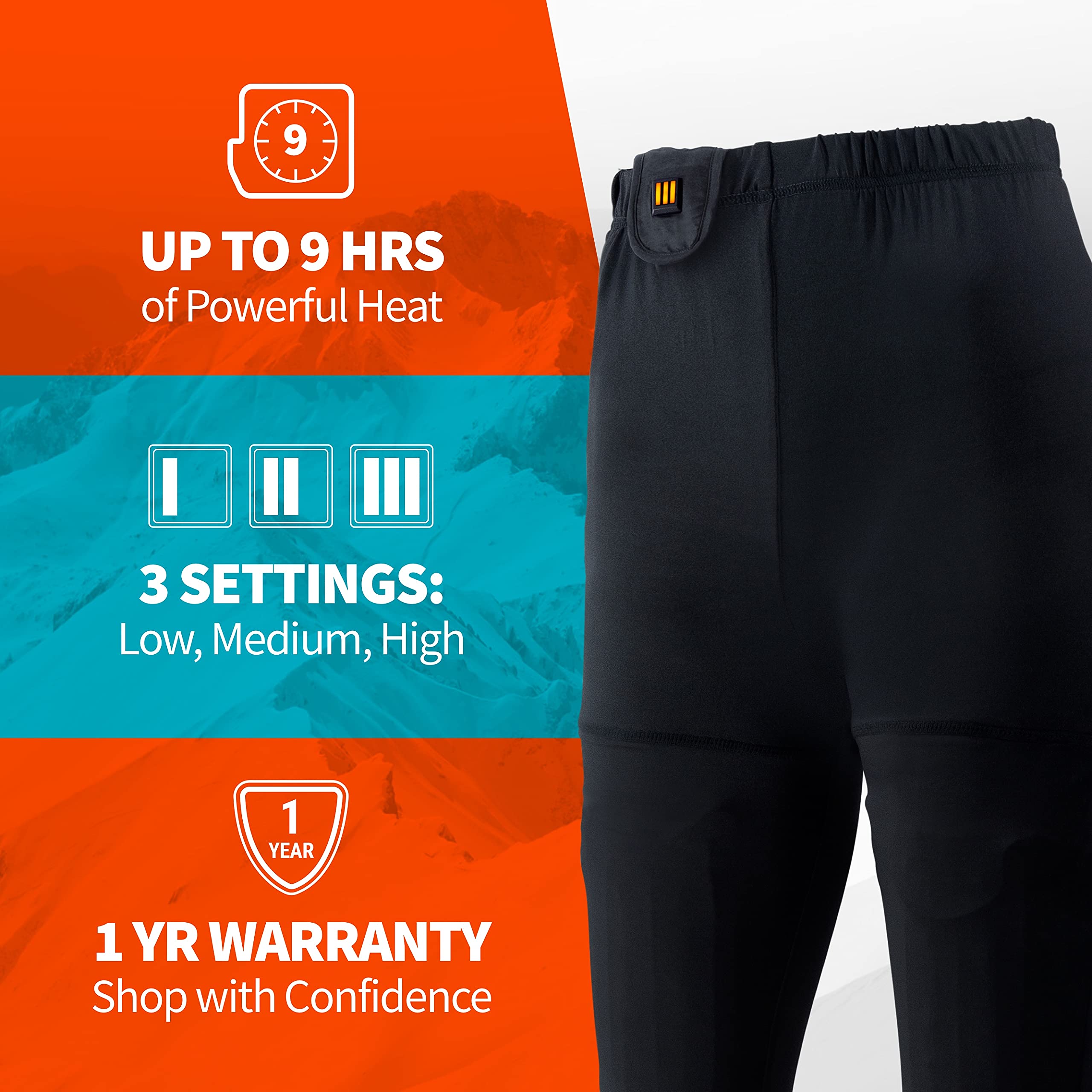 Basecamp Women’s Heated Base Layer Pants - 8 Hours of Warmth | Rechargeable Battery & USB Charger Included | Perfect for Skiing, Hiking & Winter Outdoor Activities