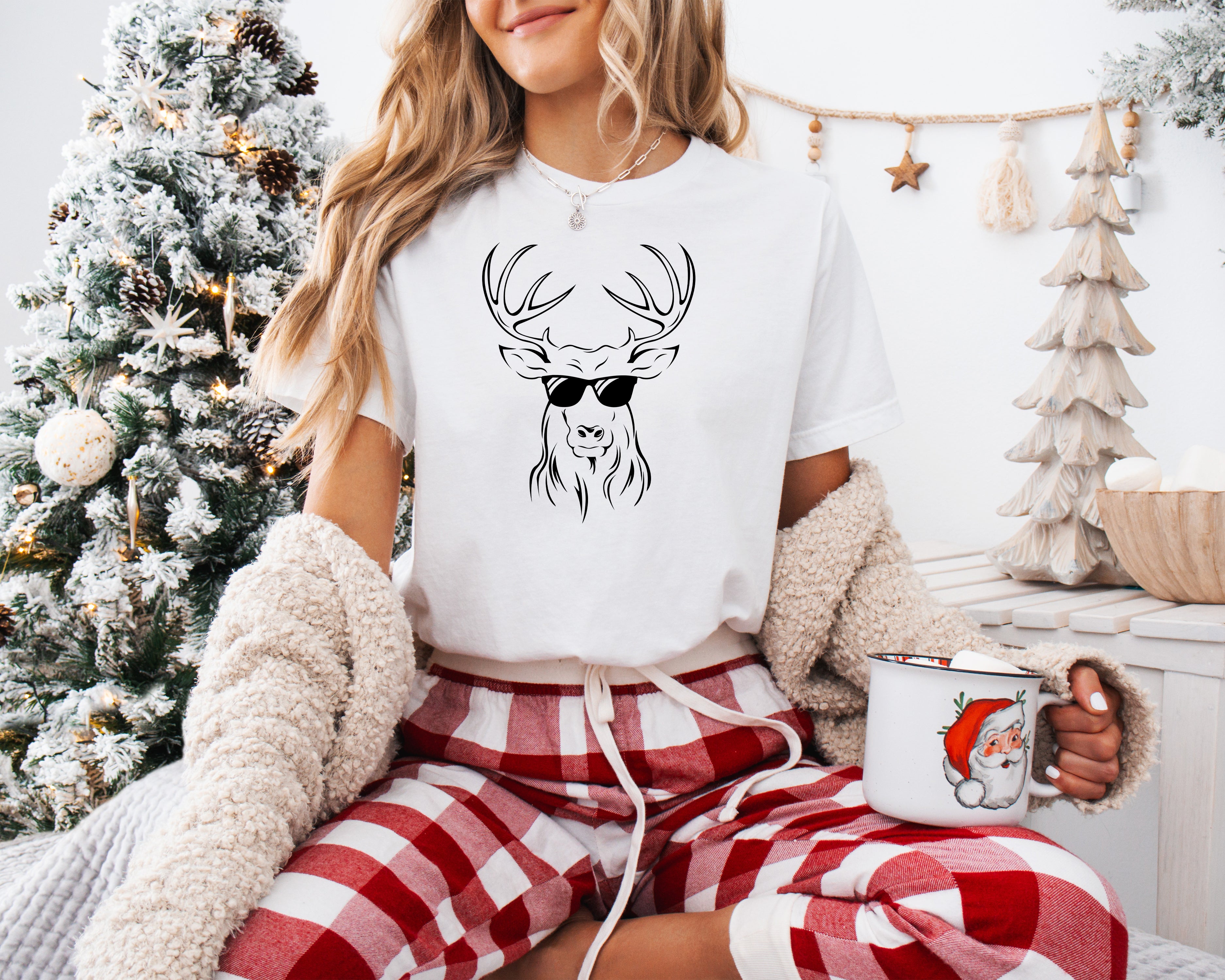 Festive Reindeer Christmas T-Shirt for Men & Women - Holiday Party Outfit, Family Matching, Xmas Gift - Multiple Colors Available