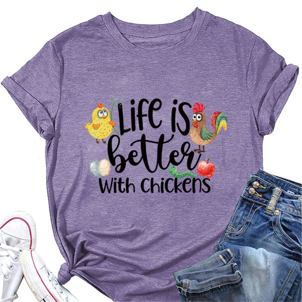 Women's Short Sleeve Chicken T-Shirt - Cute Farm Animal Graphic Tee for Summer | Perfect for Country Living, Chicken Lovers & Casual Outfits