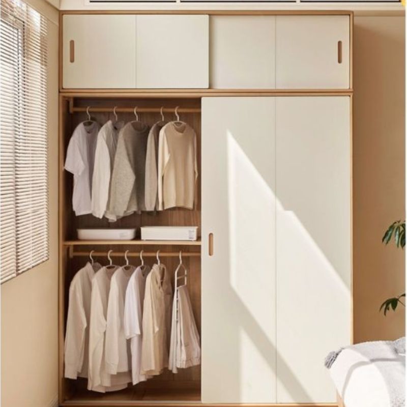 Solid Wood Beech & Poplar Nordic Sliding Door Wardrobe - Modern Closet for Bedroom, Living Room, and Entryway Storage