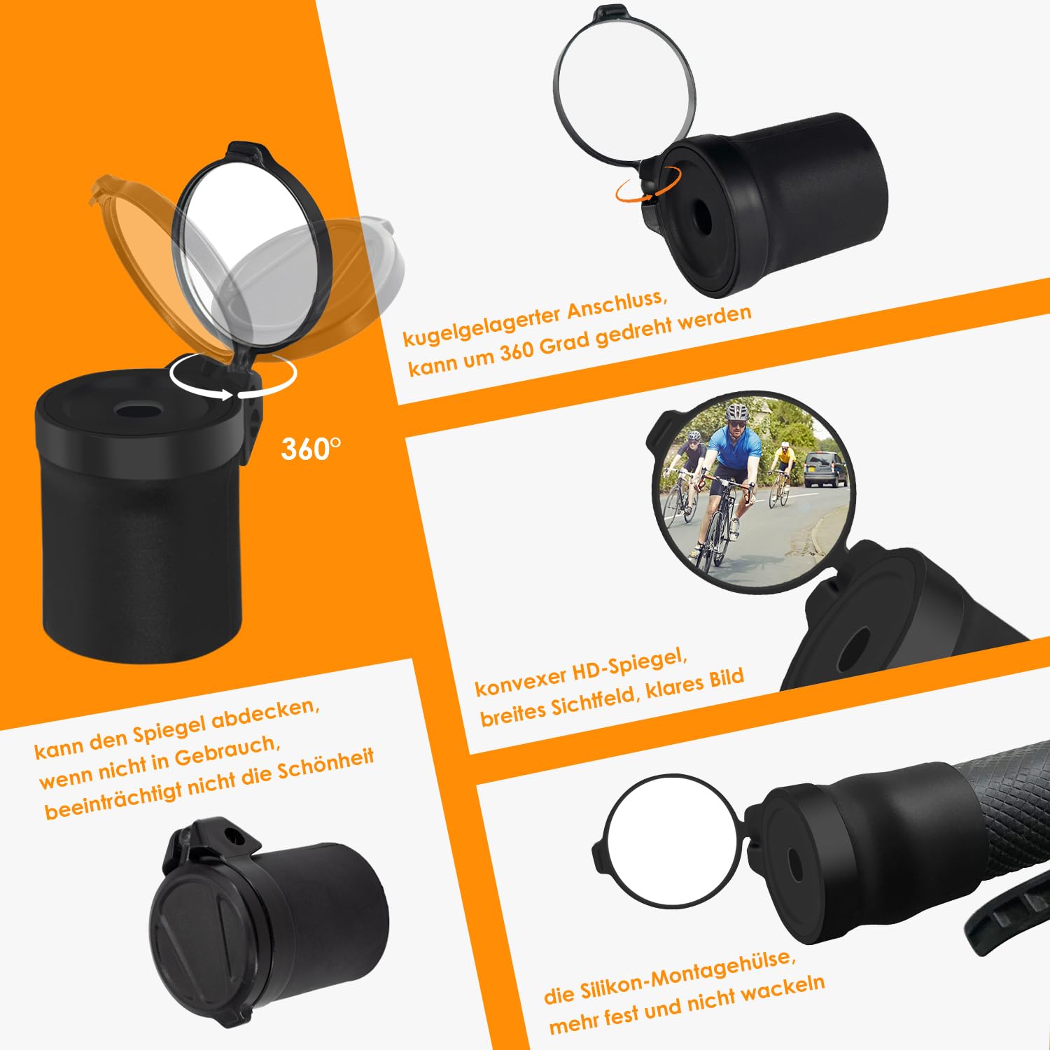 Arkham Bicycle Handlebar Mirror - Foldable 360° Rotating Rear View Mirror with Rubber Mount for Mountain & Road Bikes (Pair) - Perfect for Commuting & Trail Riding Safety
