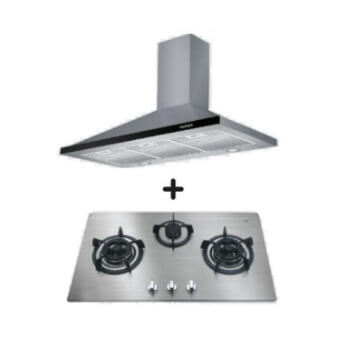 Ellane EH 6180 90cm Stainless Steel Range Hood with Ellane OS 803SV 86cm 3-Burner Gas Cooktop - Professional Kitchen Ventilation & Cooking Solution for Home Chefs