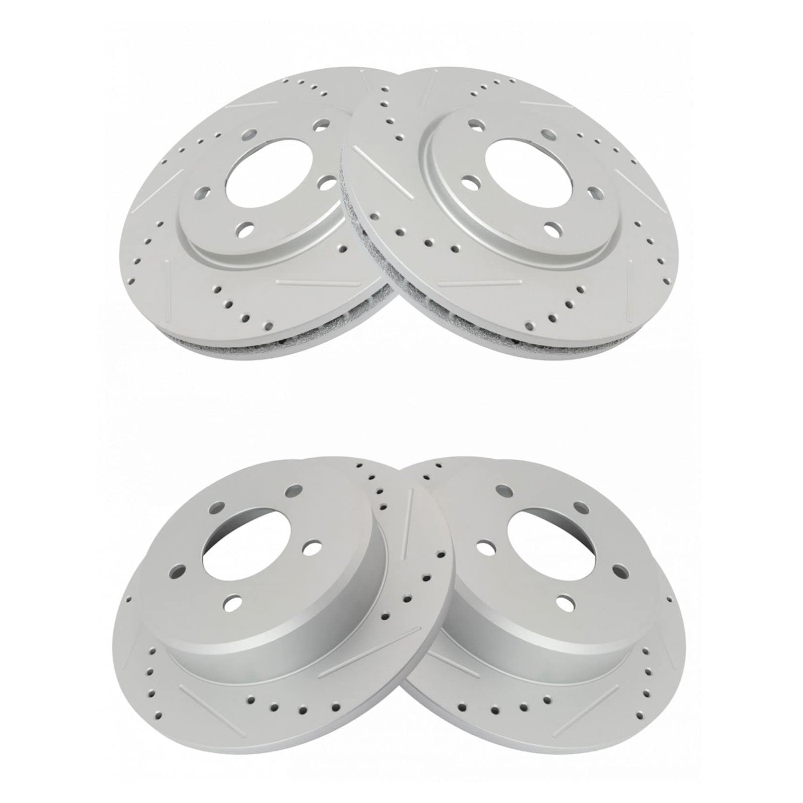 Premium G-Coated Slotted & Drilled Front & Rear Brake Rotors Set - Compatible with 2001-2007 Chrysler Town & Country, Dodge Caravan & Grand Caravan - High-Performance Braking for City Commuting & Highway Driving
