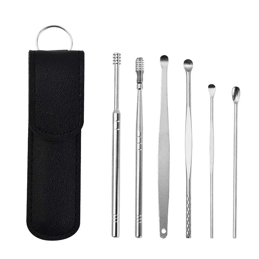 Stainless Steel Ear Wax Removal Kit - Spiral Design Ear Cleaner Tool Set with Case (Black) | Safe & Hygienic Earwax Curette for Home & Travel Use