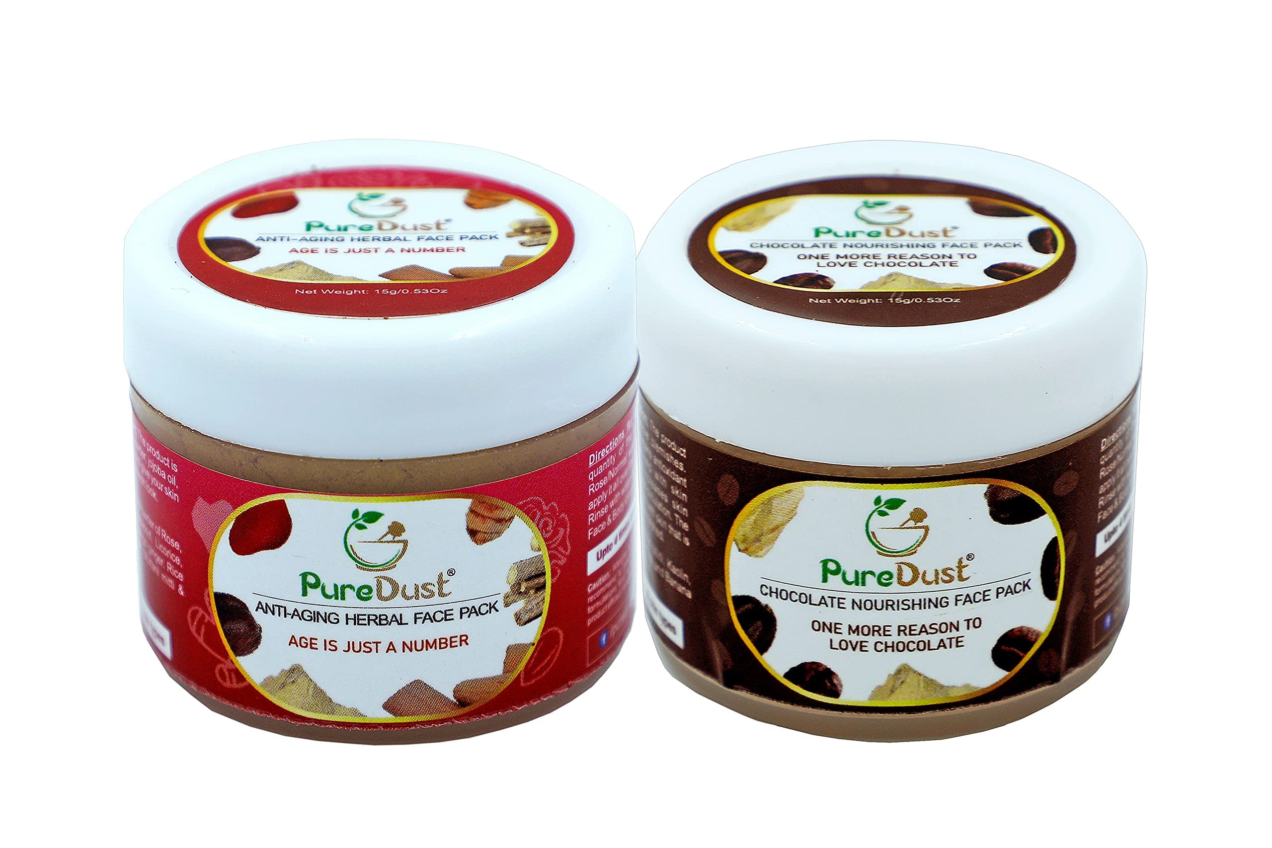 PureDust Anti-Aging Herbal Face Mask Powder 50g & Chocolate Nourishing Facial Mask 30g - Organic Skincare for Wrinkles & Glowing Skin | Perfect for Daily Routine & Spa Night
