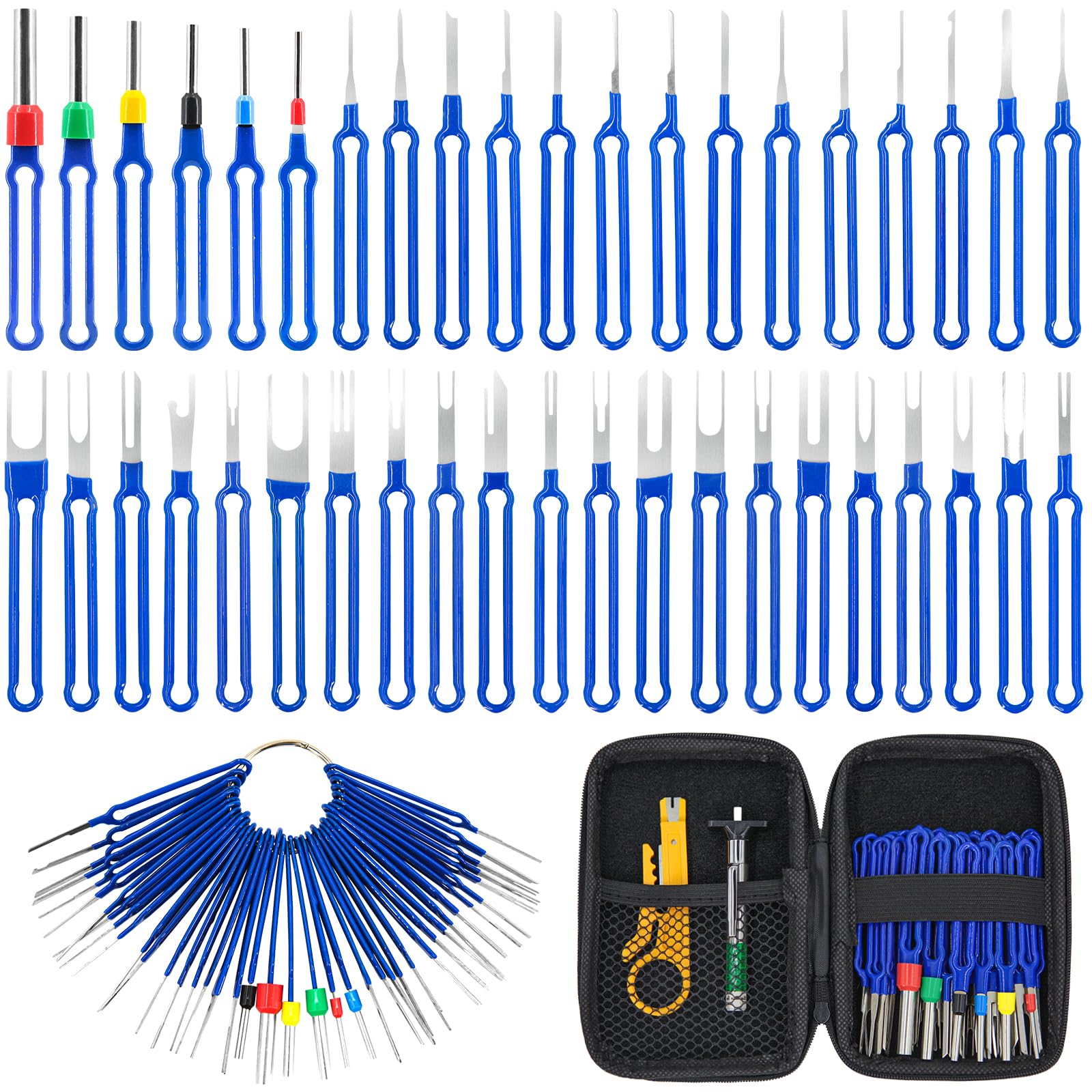43-Piece Terminal Pin Removal Tool Kit - Professional Pin Extractor & Wire Terminal Release Tool with Wire Strippers & Tire Tread Depth Gauge - Perfect for Automotive Repair, Car Maintenance & Household Electrical Projects