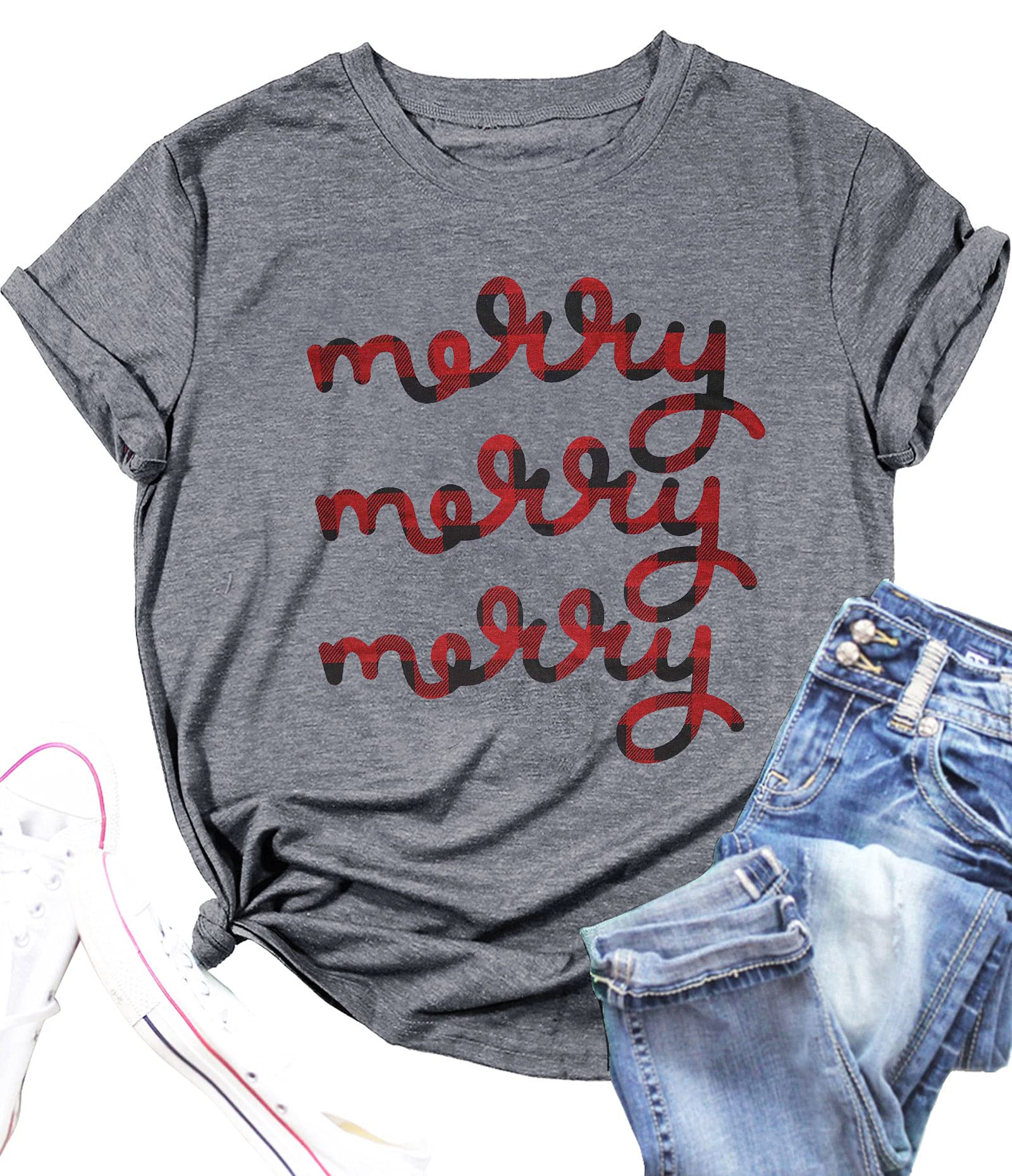 Merry and Bright Christmas Plus Size Shirt for Women | Oversized Holiday Tee | Xmas Party Outfit & Cozy Fall Top