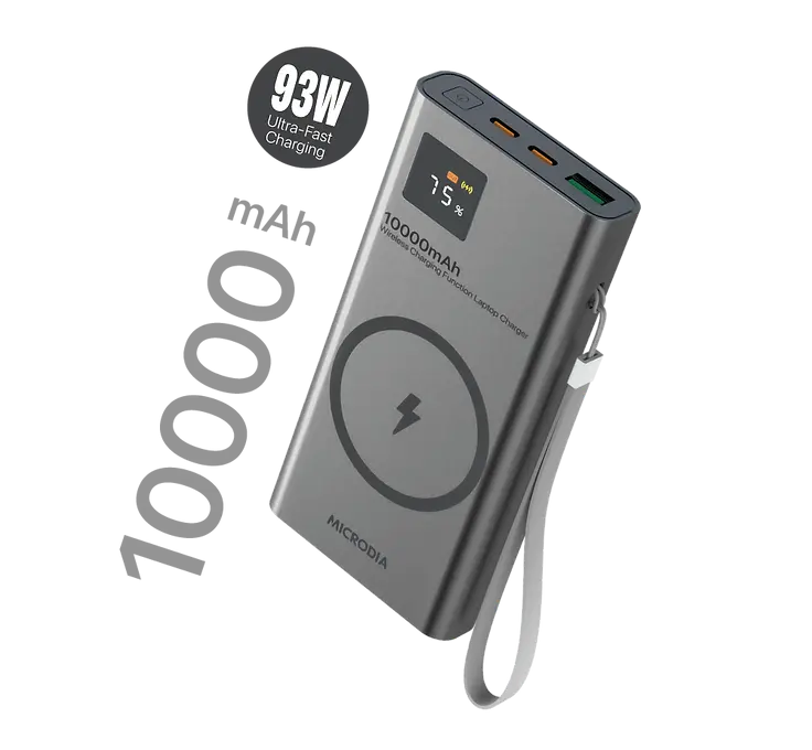 MICRODIA SNAPPower™ MagGo LCD 10000mAh 93W Magnetic Wireless Power Bank - 15W Wireless Charger + Dual 30W USB C PD + 18W USB A Output with LCD Display - Perfect for iPhone, Android, AirPods & Travel Charging