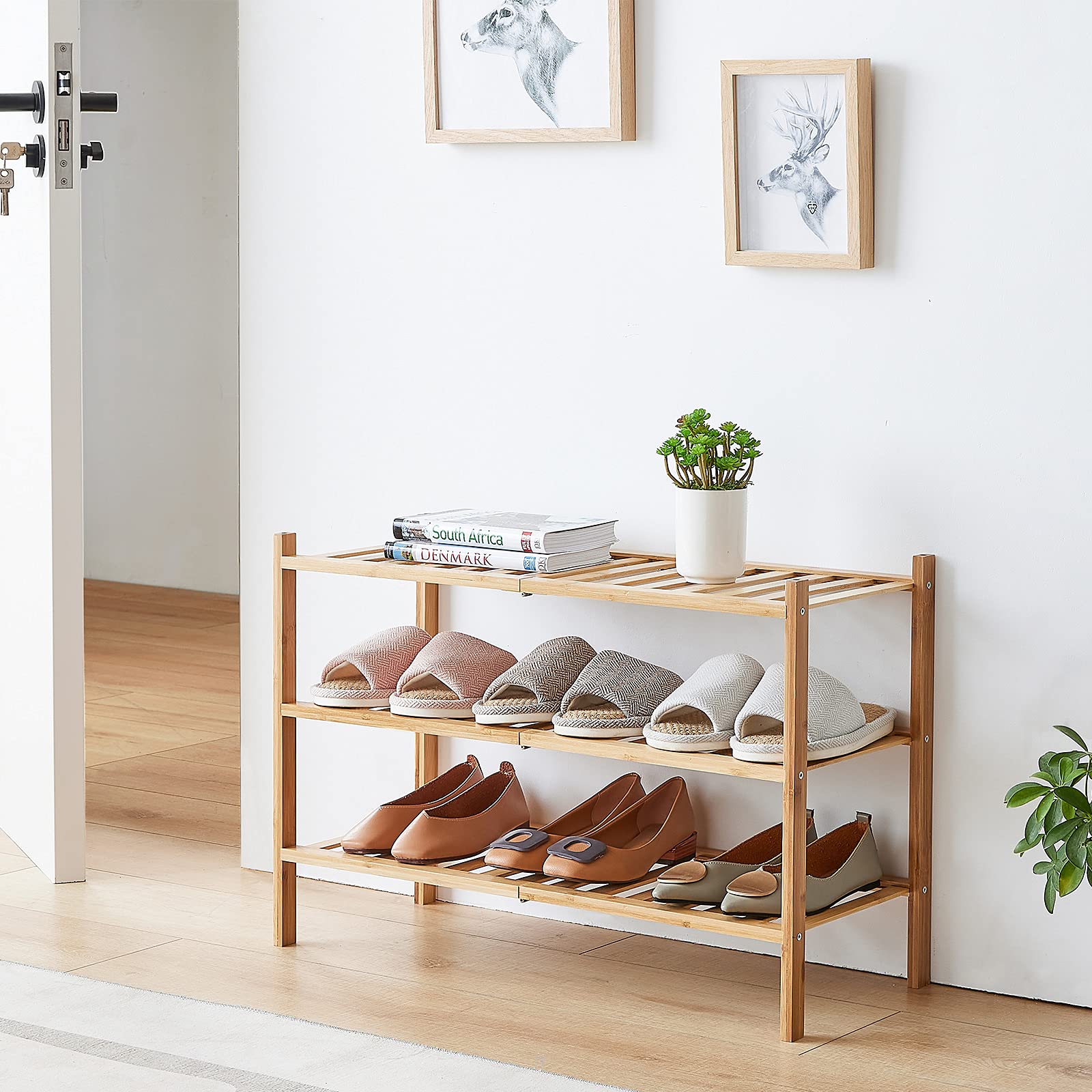 5-Tier Bamboo Shoe Rack - Stackable & Foldable Shoe Organizer for Entryway, Hallway, Closet - Natural Wood Shoe Storage Shelf for Indoor & Outdoor Use - Perfect for Small Spaces, Apartments, Dorm Rooms