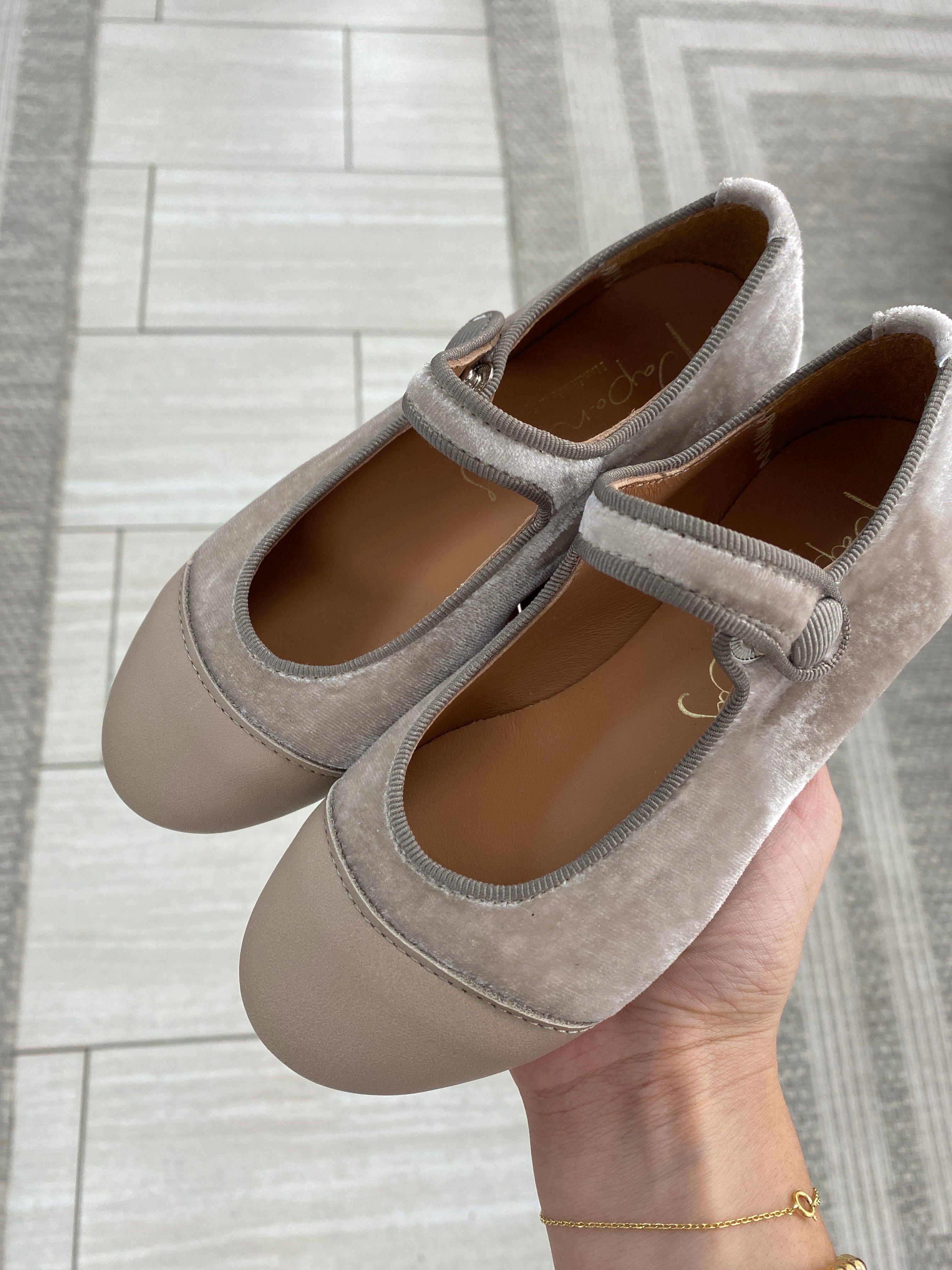 Velvet Taupe Captoe Mary Jane Flats for Women - Comfortable & Stylish Shoes for Work, Office, and Casual Outfits