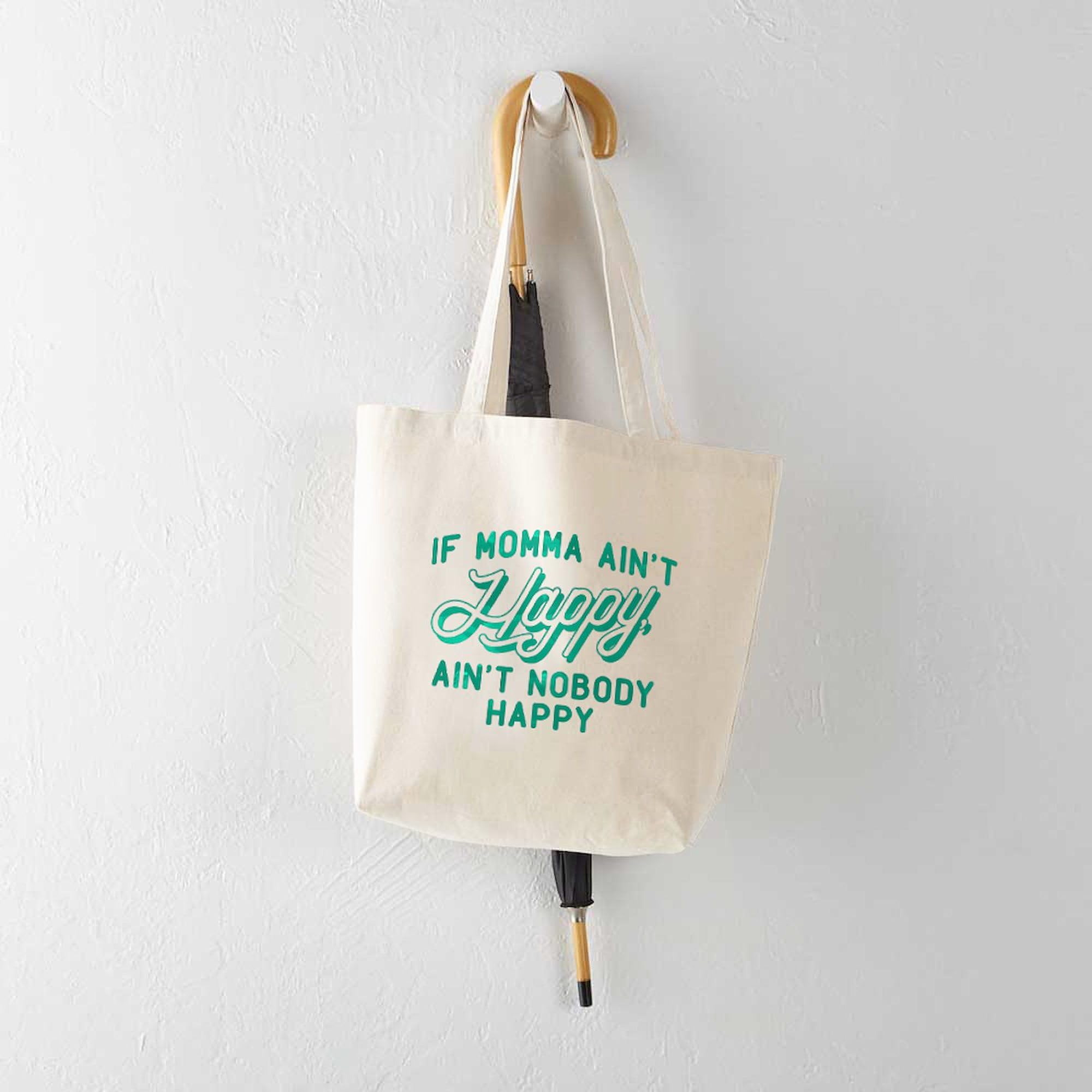 Eco-Friendly If Momma Ain't Happy Green Canvas Tote Bag - Reusable Grocery Shopping Bag for Women, Mothers Day Gift, Beach & Farmers Market