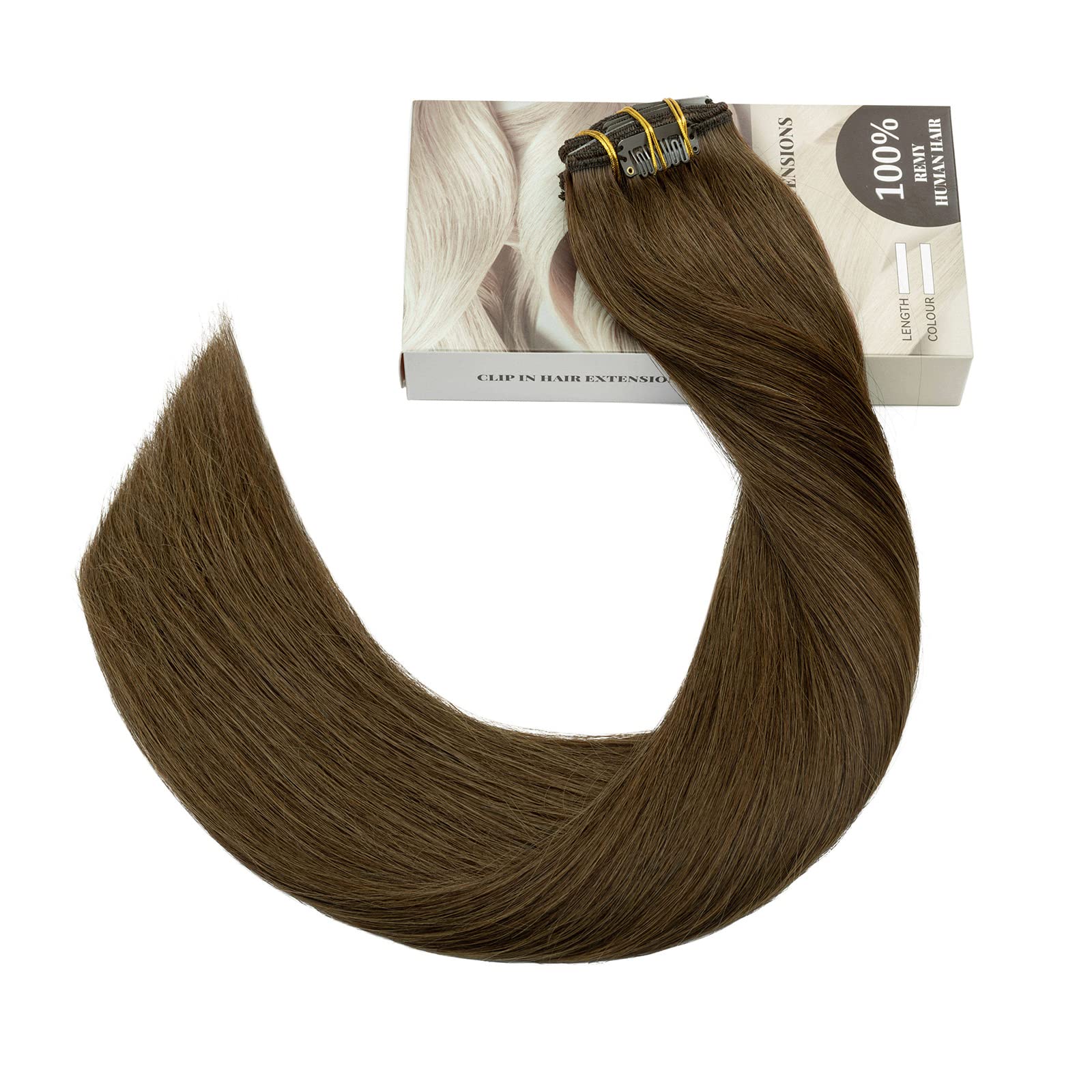 Clip in Human Hair Extensions 18 Inch - 7pcs Long Straight Remy Hair Extensions 120g, Seamless Double Weft Virgin Hair for Women (Brunette #4 Medium Brown) - Perfect for Parties, Weddings & Daily Styling