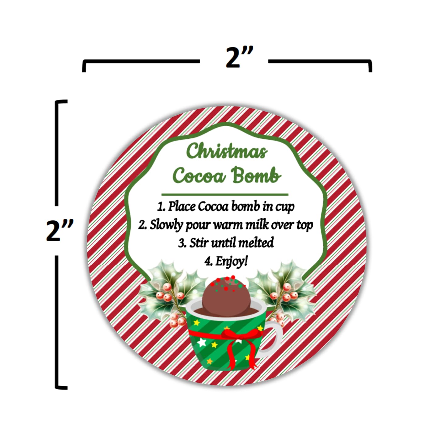 40 Christmas Hot Chocolate Cocoa Bomb Stickers - Waterproof Peel & Stick Labels with Instructions - Perfect for Holiday Gifts, Party Favors & DIY Crafts