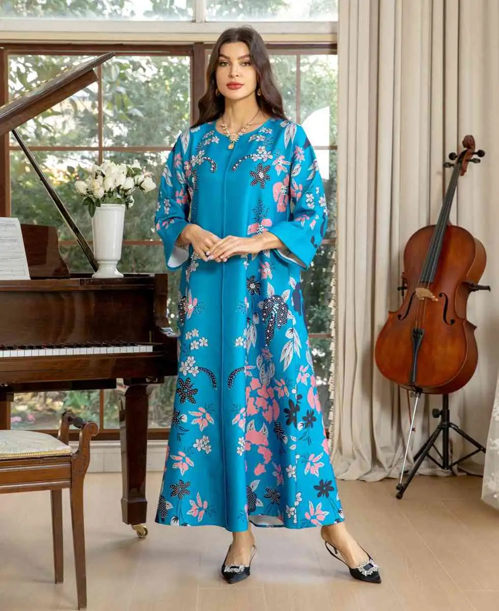 Hotfix Rhinestone Eid Dress - Elegant Burnout Caftan Kaftan for Women | Perfect for Eid Celebrations, Weddings & Special Occasions