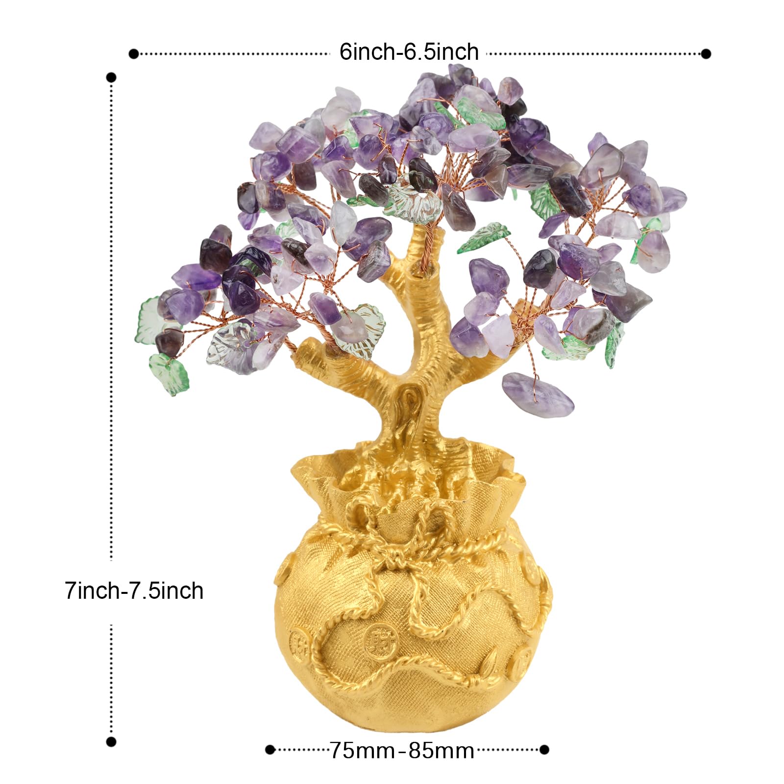 Amethyst Crystal Money Tree with Golden Money Bag Base - Feng Shui Wealth & Luck Bonsai Decor for Office, Home, Desk - Perfect for Meditation Spaces, Gift Giving & Positive Energy