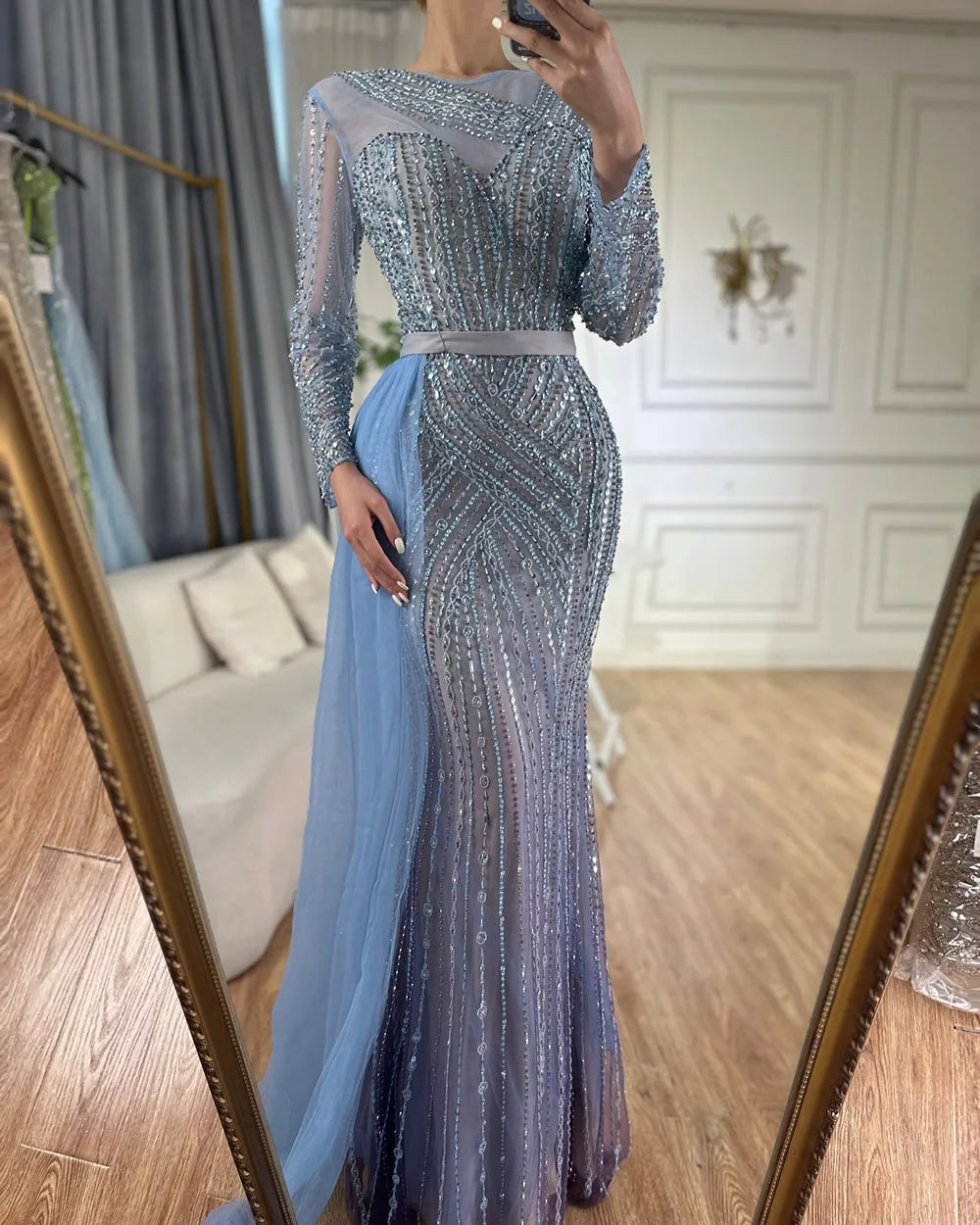Luxury Muslim Gold Mermaid Evening Gown with Beaded Elegance - Dubai Style Formal Dress for Women | Wedding, Party & Special Occasions 2025 | LA71429 | Perfect for Bridal Showers, Galas & Red Carpet Events