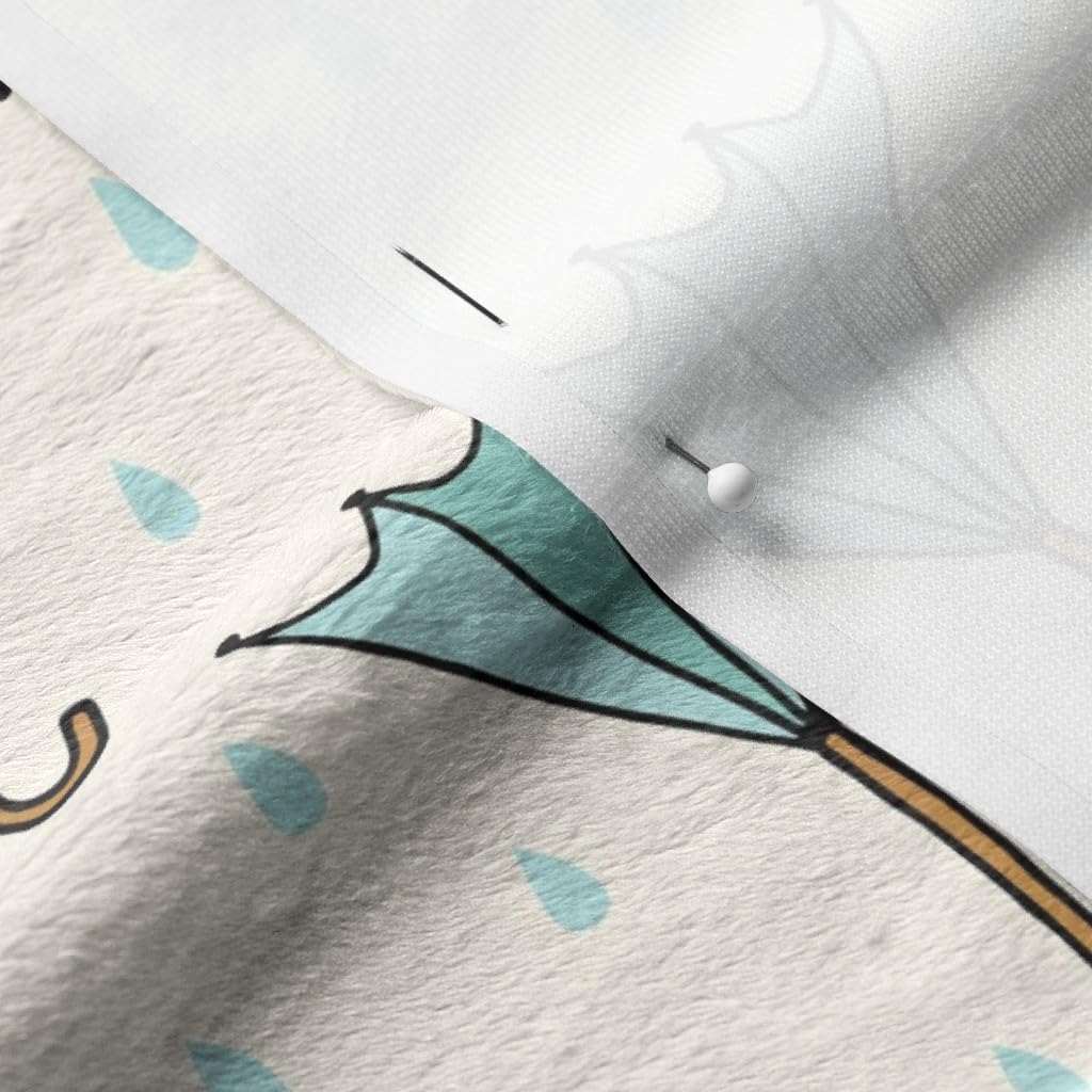 Umbrella Day Rain Raindrops Printed Minky Fabric - Chartreuse Teal Umbrellas Gender Neutral Design - Fat Quarter for Sewing Baby Blankets, Quilt Backing & Plush Projects - Soft & Durable for DIY Crafts, Nursery Decor & Cozy Home Accessories
