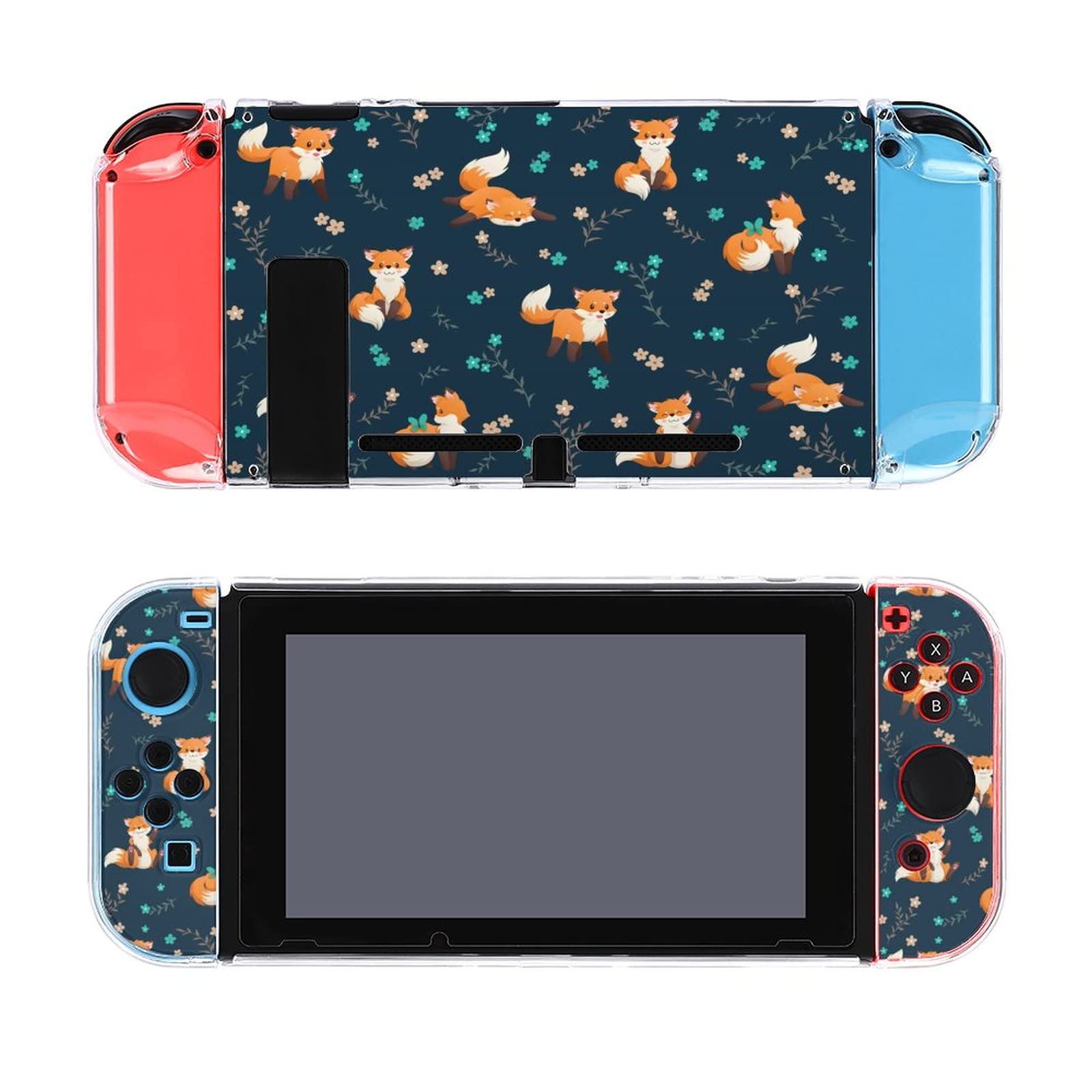 Little Fox Butterfly & Flowers Nintendo Switch Screen Protector Cover - Full Set Accessories Kit with Game Case & Joy-Con Skins - Protective Skin for Switch Console - Perfect for Gaming, Travel & Home Entertainment