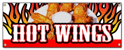 Spicy Buffalo Chicken Wings Banner Sign - Crispy Hot Sauce for Restaurants, Bars & Game Day Parties
