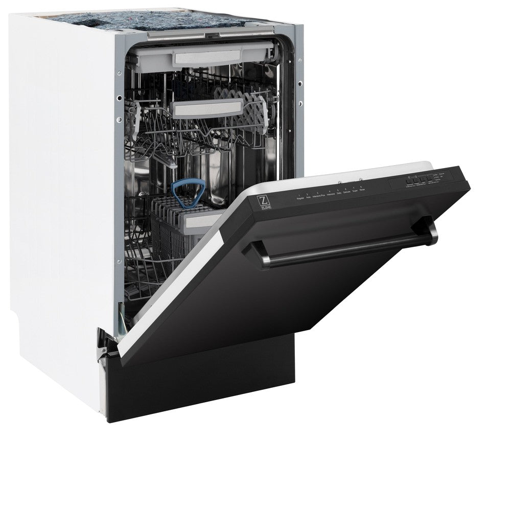 ZLINE 18 Inch Tallac Series 3rd Rack Top Control Dishwasher - Stainless Steel Tub with Black Stainless Panel, 51dBa (DWV BS 18) - Perfect for Modern Kitchens, Small Families, and Energy-Efficient Homes