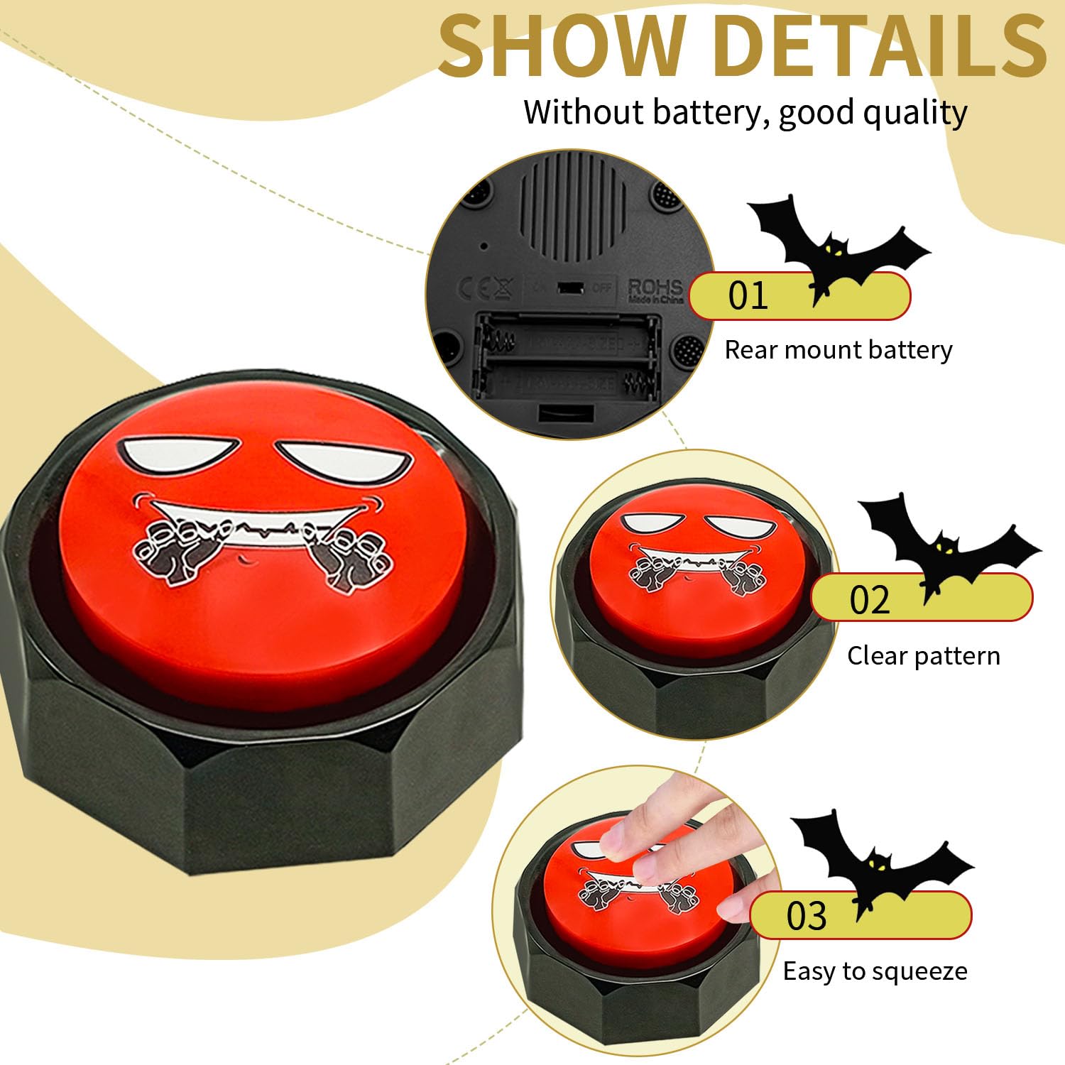 RIBOSY Evil Laugh Button - Wicked & Unusual Sound Effects for Pranks, Halloween, and Comedy - Portable Noise Maker for Parties, Gags, and Scares