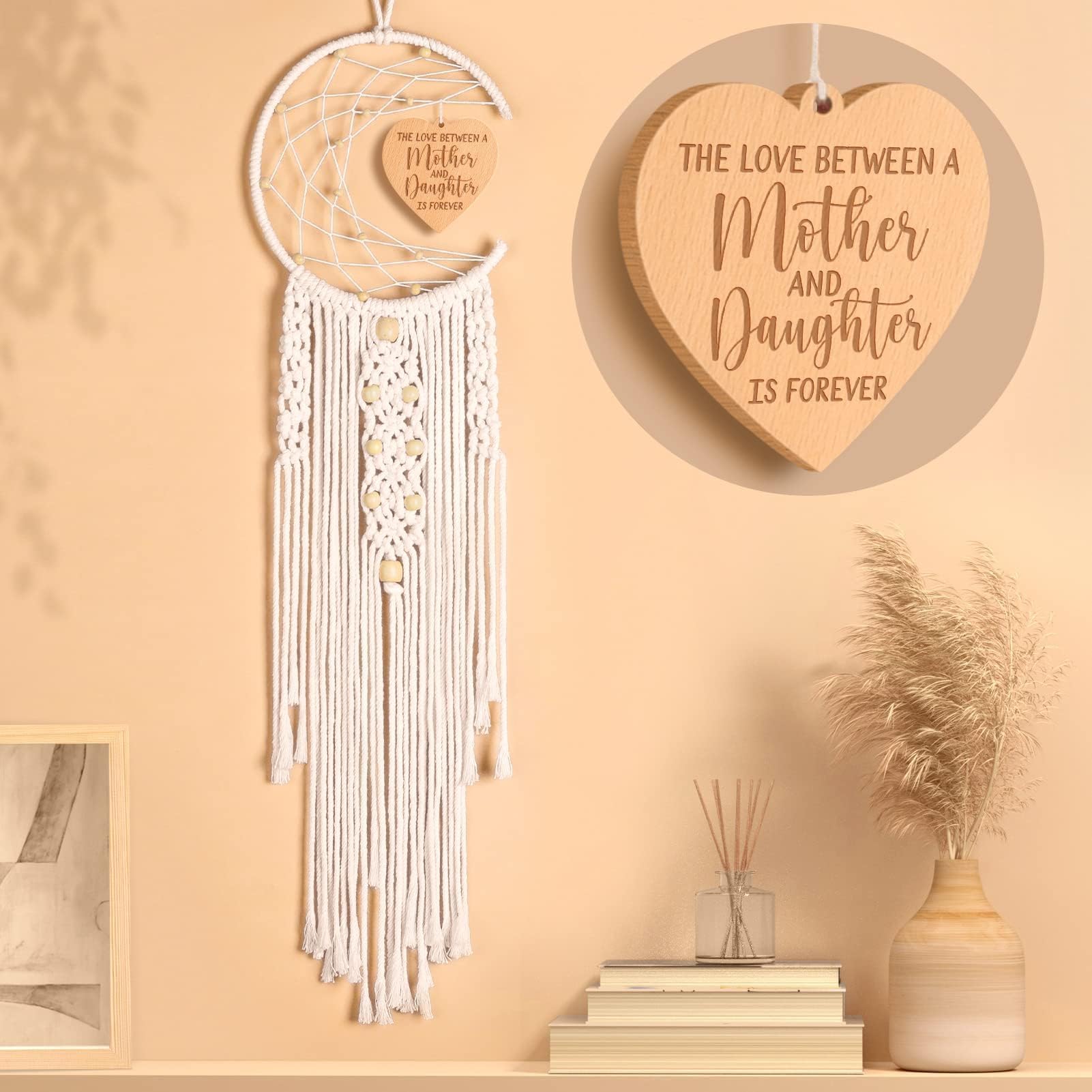 Dream Catcher with Heart Pendant - Boho Wall Decor for Mother's Day, Birthday, Easter | Perfect Gift for Mom, Wife, Mother-in-Law, Stepmother & New Moms | Home Decor & Thoughtful Present for Women
