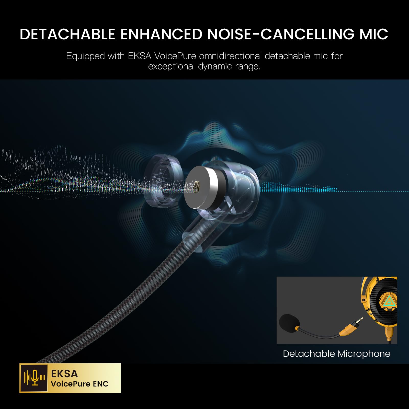 EKSA USB Gaming Headset with Detachable Noise Cancelling Microphone - 7.1 Surround Sound Headphones for PC, PS4, PS5, Xbox, Switch, Laptop - USB/3.5mm Dual Connection - Perfect for Competitive Gaming, Streaming & Online Meetings (Yellow)
