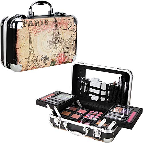 Ver Beauty 61-Piece Paris Themed Makeup Gift Set with Extendable Trays & Mirror (VMK1506) - Perfect for Travel, Bridal Makeup & Birthday Gifts