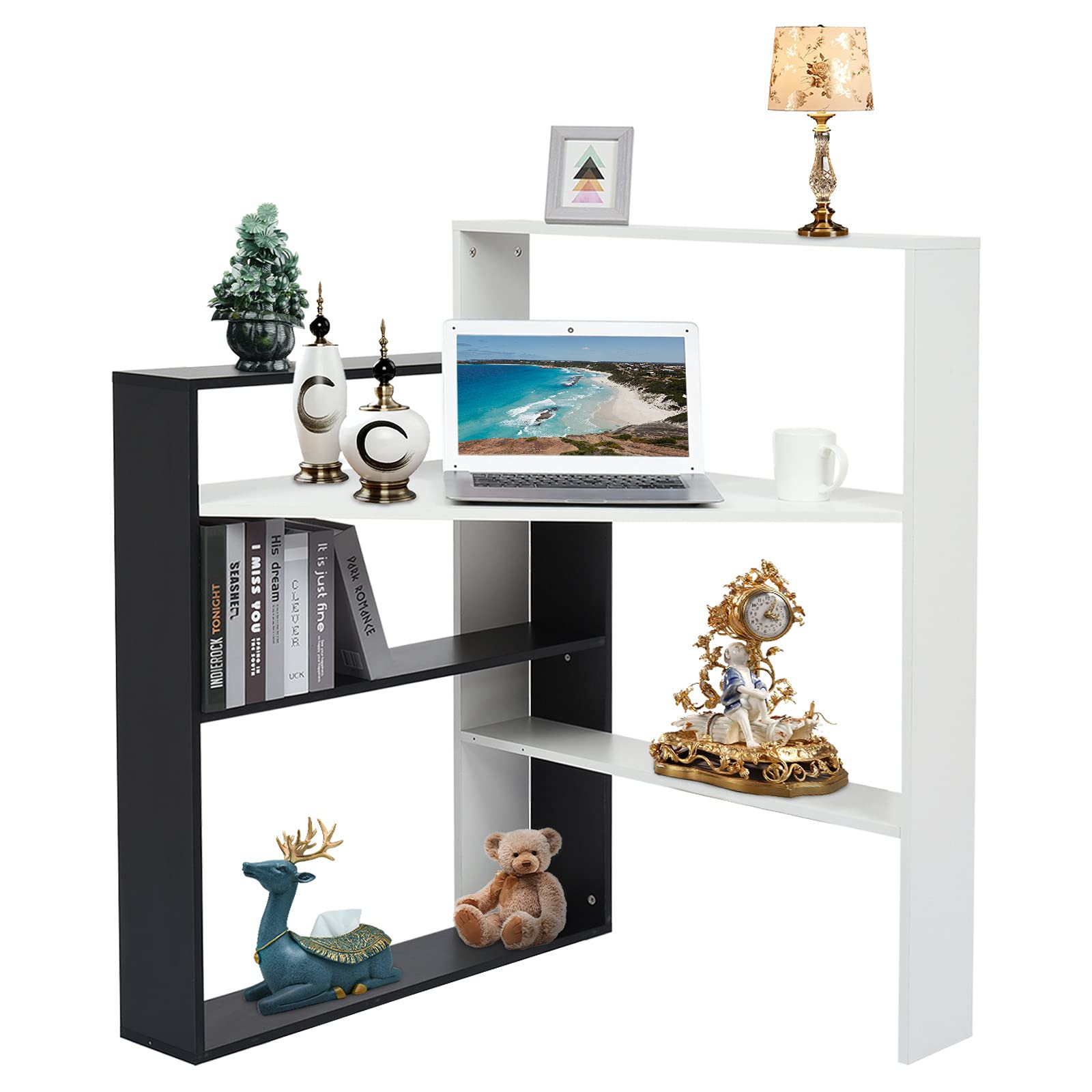 Space-Saving Home Office Desk with Storage Shelves - Compact Laptop Computer Corner Desk for Bedroom, Dorm Room & Small Spaces - Perfect for Remote Work, Online Study & Writing Tasks