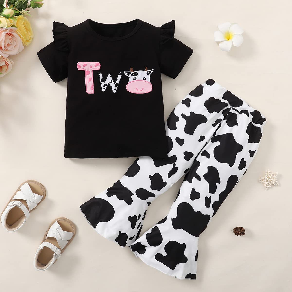 Adorable Cow Print Shirt for Baby Girl's 2nd Birthday Outfit | Cute Toddler Birthday Party Clothes | Perfect for Birthday Photos, Parties & Special Occasions