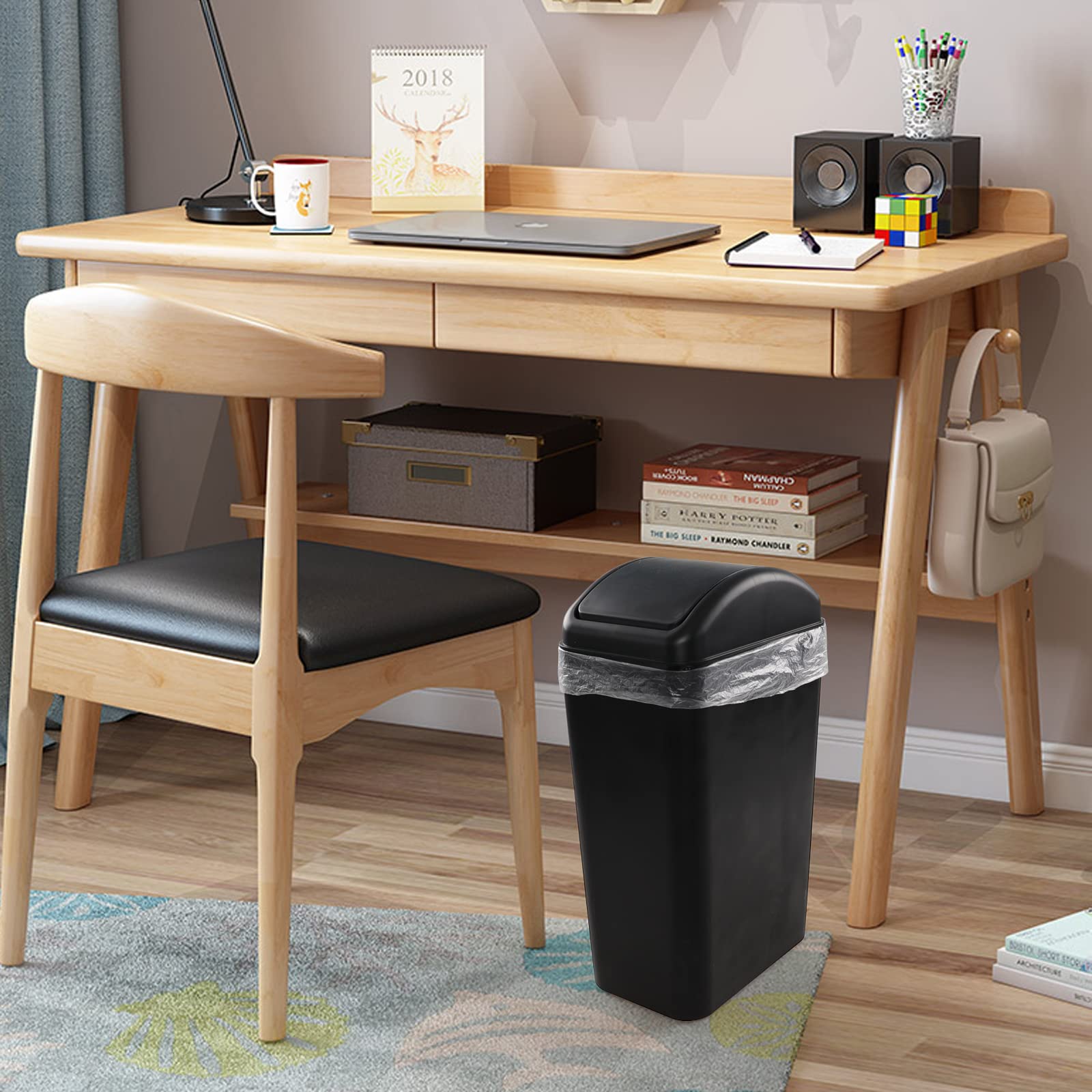 Farmoon Slim Trash Can 14L - Black Swing Lid Kitchen Garbage Bin for Small Spaces, Under Sink, Bathroom & Office Waste Disposal