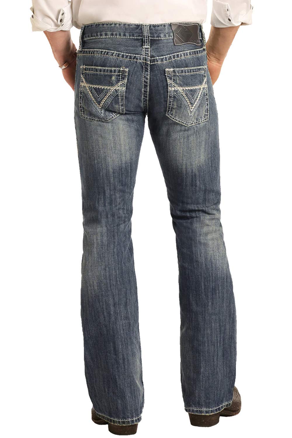 Rock & Roll Denim Men's Pistol Medium Slim Bootcut Jeans - Blue Washed Denim Pants 36W x 30L for Casual Wear & Vintage Style Outfits
