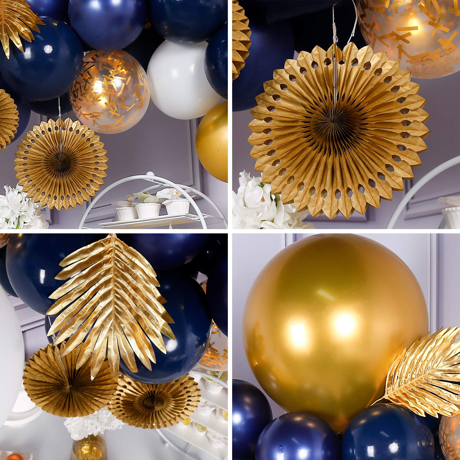 PartyWoo Navy Gold Balloon Arch Kit - 71 Pcs Blue & Gold Balloons, Navy Blue Balloons, Paper Fans & Gold Confetti Balloons for Birthday, Wedding, Baby Shower & Graduation Decorations