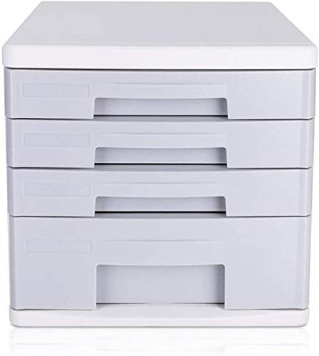 Light Grey Plastic A4 File Storage Cabinet - 4-Tier Desktop Drawer Organizer for Home Office, School & Office Supplies | Compact Stationery & Document Storage Solution