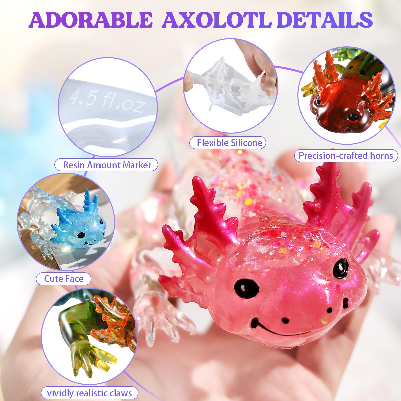 Large Axolotl Resin Molds Silicone - 3D Detailed Animal Epoxy Molds for DIY Crafts, Gifts & Home Decor | Flexible, Thickened & Easy Demold Silicone Molds for Resin Art, Jewelry Making & Creative Projects