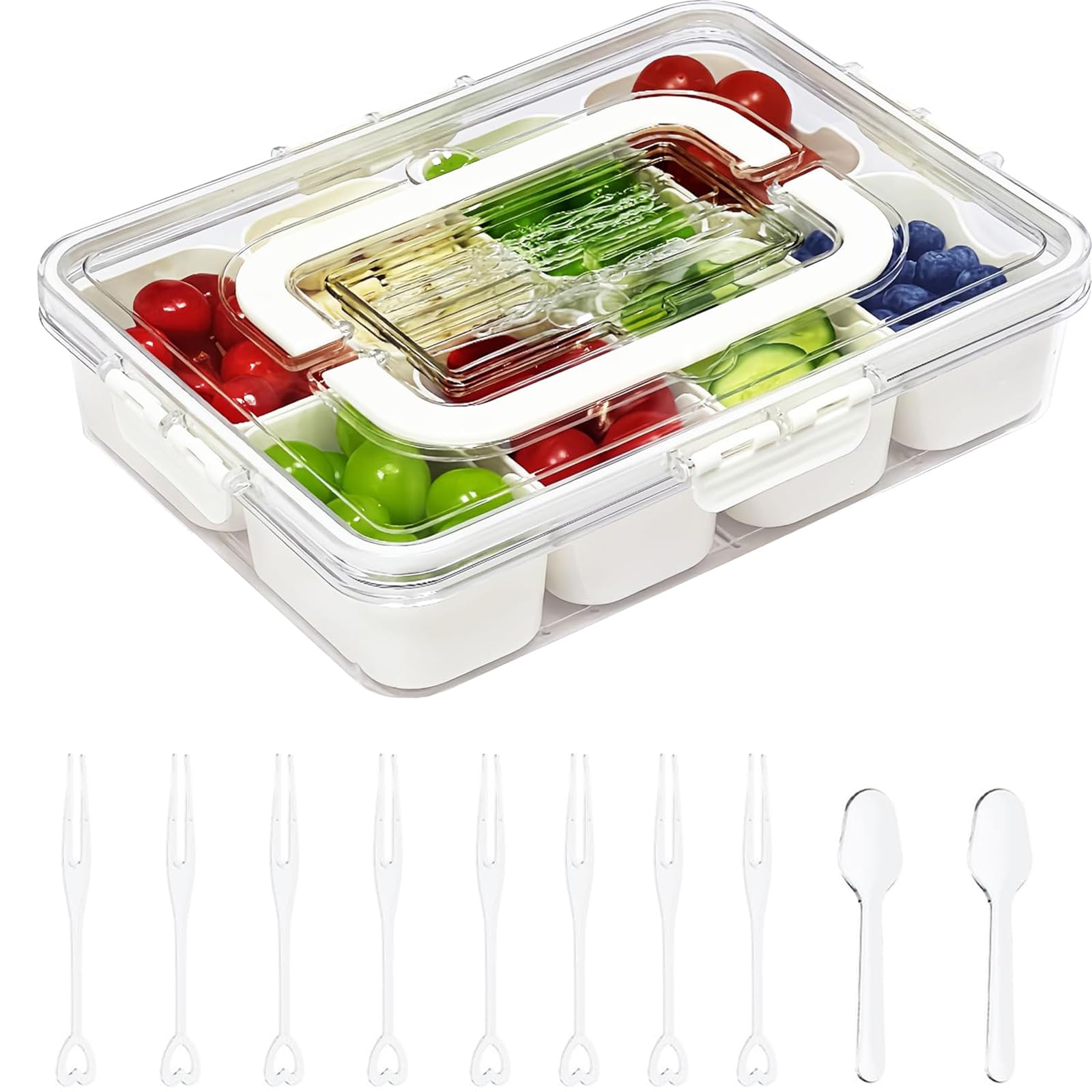 Snack Box Container with Lid & Handle - Divided Serving Tray for Picnics, Parties & Travel | Ivory White Snackle Box | Portable Food Storage Solution