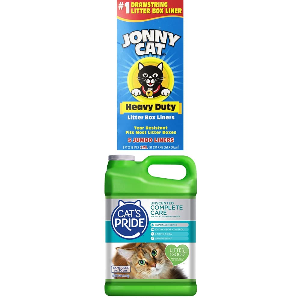 Jonny Cat Heavy Duty Litter Box Liners & Cat's Pride Unscented Hypoallergenic Clumping Cat Litter - 10-Pound Multi-Cat Bundle for Odor Control & Easy Cleanup - Perfect for Large Litter Boxes & Multi-Cat Households