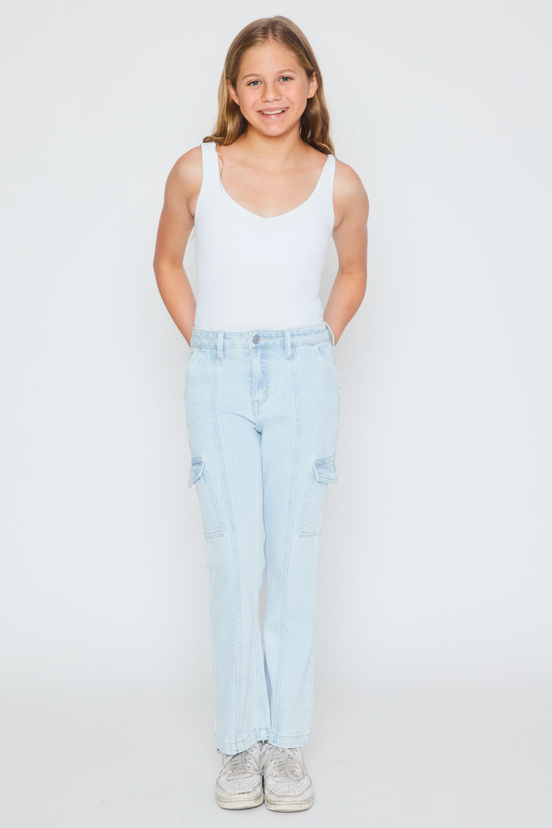 Normani High Rise Kids Cargo Flare Pants - Trendy & Comfortable Toddler Girls' Casual Wear for School, Playdates & Outdoor Adventures