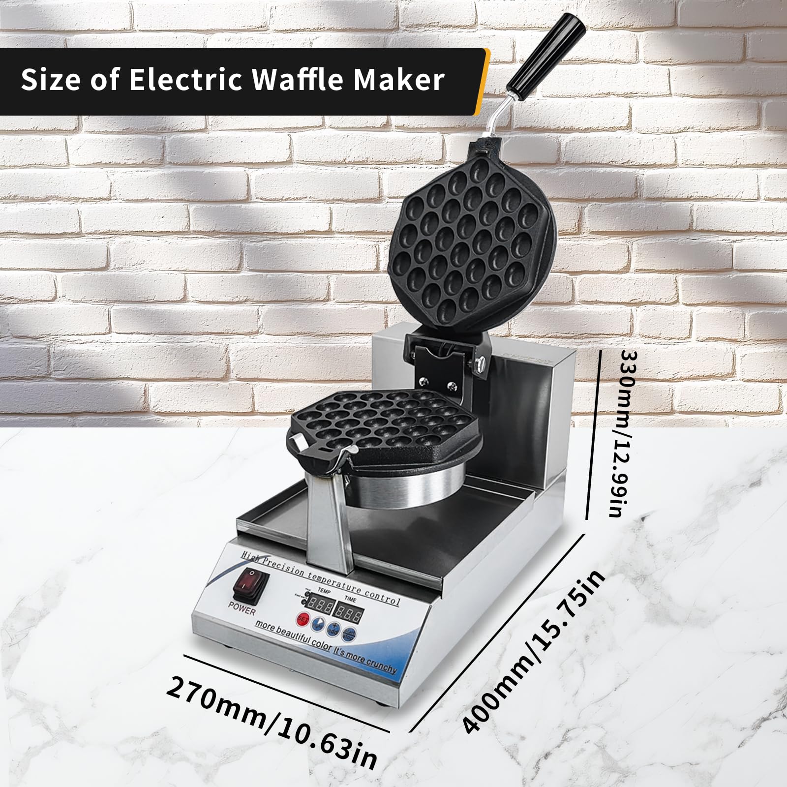 Professional Commercial Bubble Waffle Maker - Digital Non-Stick Stainless Steel Hong Kong Egg Waffle Machine for Restaurants, Bakeries & Coffee Shops (110V) - Perfect for Breakfast Service, Dessert Menus & Cafe Snacks