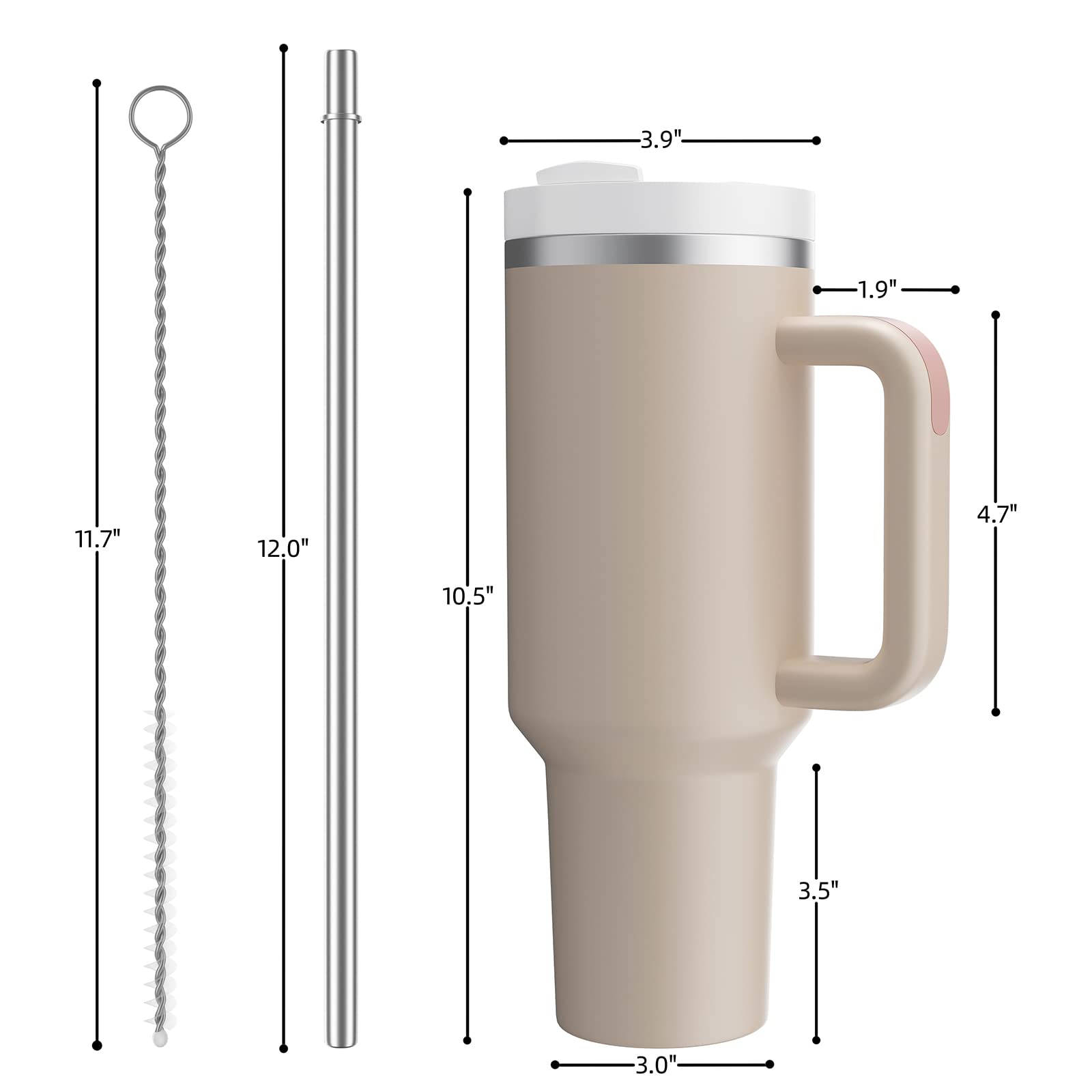 MURRICON 40 oz Stainless Steel Insulated Tumbler with Handle & Straw - Vacuum Insulated Travel Mug for Coffee, Tea & Cold Drinks - Reusable Leakproof Cup for Office, Gym & Outdoor Activities (Rose Quartz)