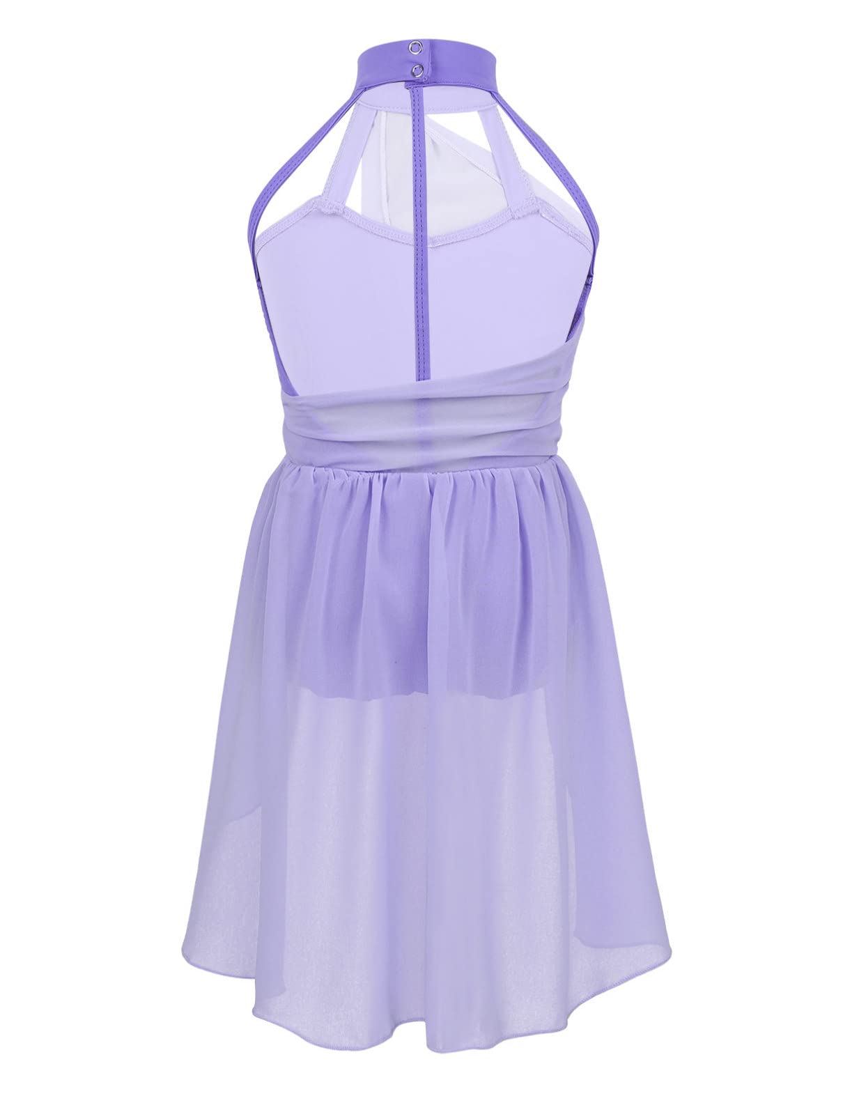Sxiwei Girls Ballet Dance Leotard - Chiffon Halter Neck One Piece Contemporary Lyrical Dance Dress for Ballroom, Performance & Competition