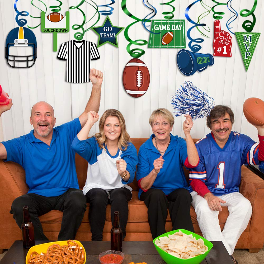 36-Pack Football Hanging Swirl Decorations - Super Bowl Party Supplies, NFL Game Day Decor for Sports Themed Parties, Tailgating & Home Decorations