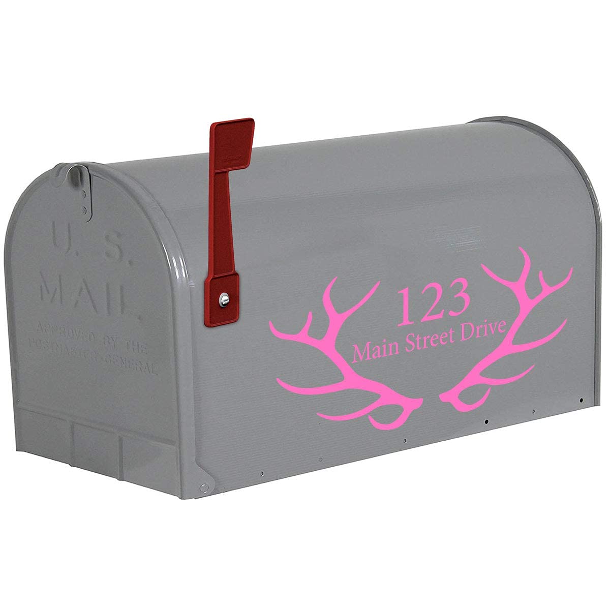VWAQ Custom Home Address Vinyl Stickers - Set of 2 Antler Mailbox Decals (Pink, CMB27) for Mailbox Decoration & House Number Signs