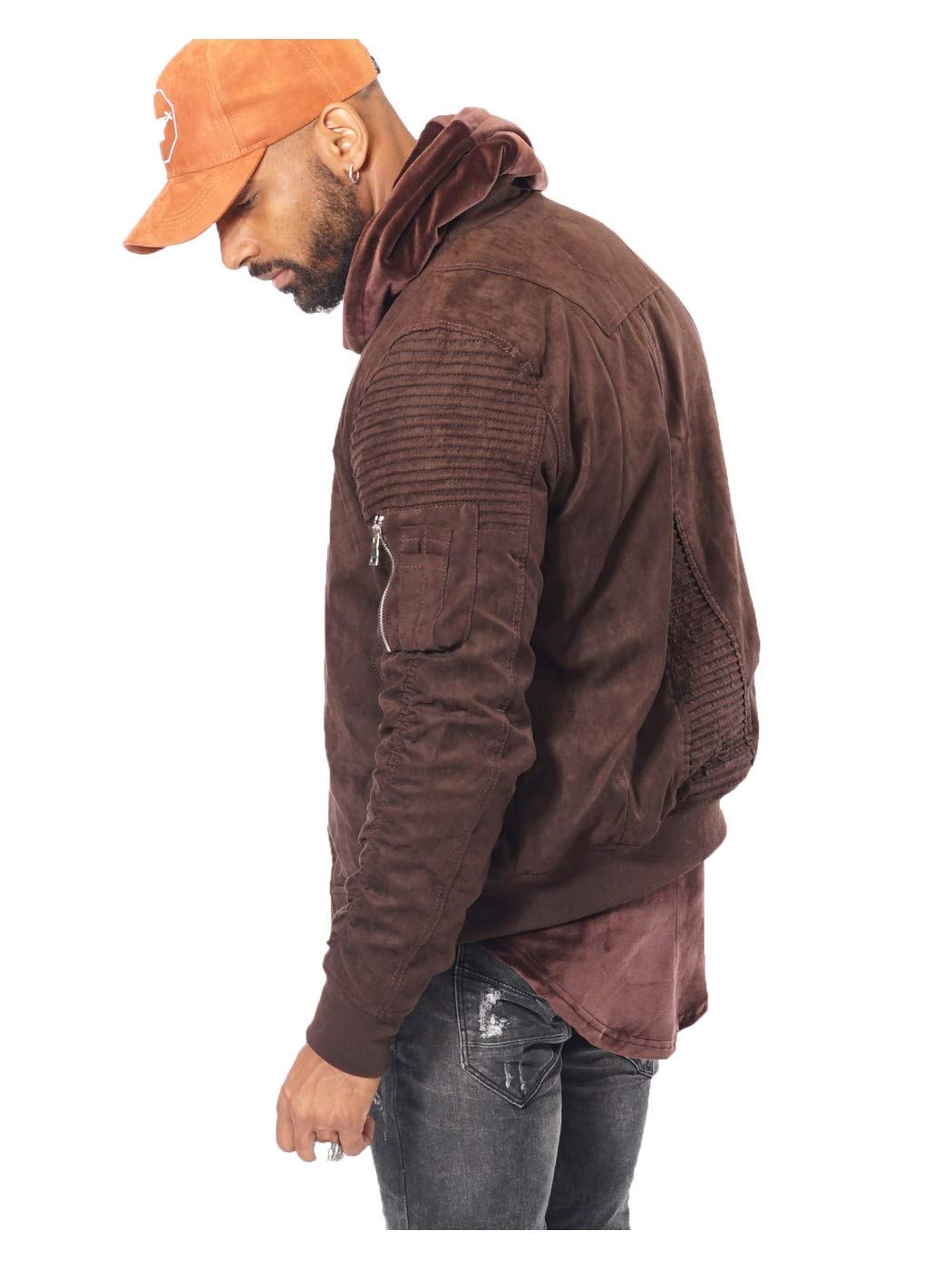 Men's Chocolate Brown Suede Bomber Jacket - Classic Vintage Style Lightweight Outerwear for Casual Wear & Night Out