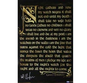Kit Harington Autographed Game of Thrones Night's Watch Oath Poster 24x36 - Signed Collectible for Fans, Home Theater Decor, Man Cave Wall Art