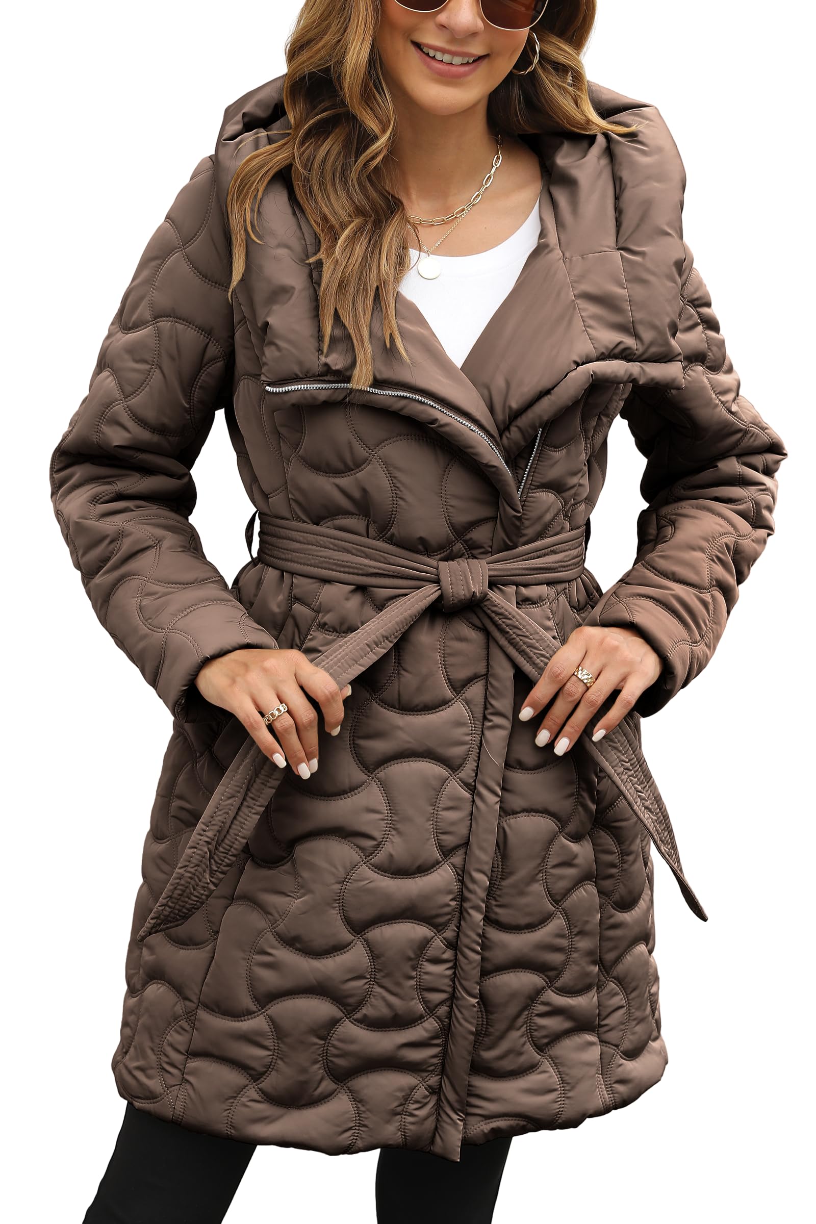 Bellivera Women's Lightweight Quilted Puffer Jacket with Hood - Diamond Stitch Design for Spring & Winter - Perfect for Outdoor Activities, Travel & Casual Wear