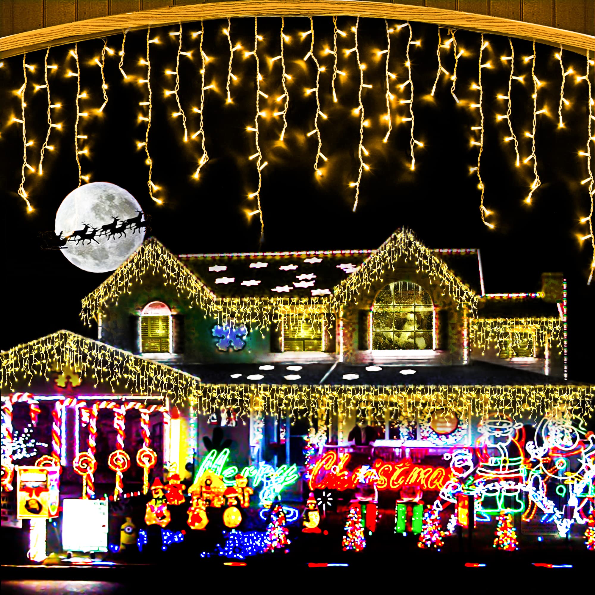 66ft 640 LED Christmas Lights Outdoor Decorations - 8 Modes Waterproof Fairy Lights with 120 Drops & Timer Memory Function - Perfect for Christmas, Holiday, Wedding, Party, Garden, and Indoor Decor (Warm White)