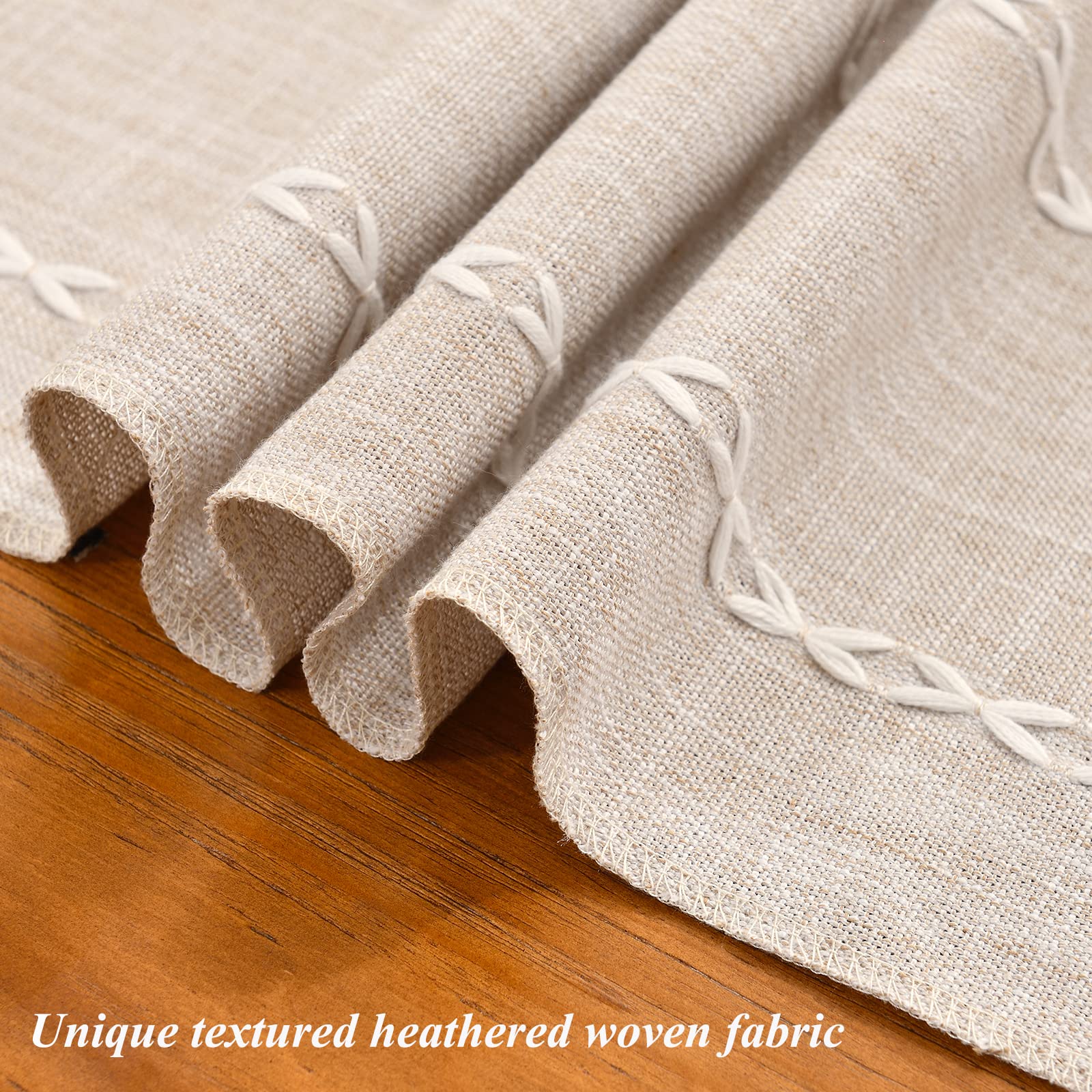 Wracra Rustic Linen Table Runner 108 Inch Long - Farmhouse Style Embroidered Fall Tablecloth with Handmade Tassels for Dining Table, Buffet, Dresser Decor | Light Coffee 13×108 Inch | Perfect for Thanksgiving, Christmas Dinner & Farmhouse Wedding Decorations