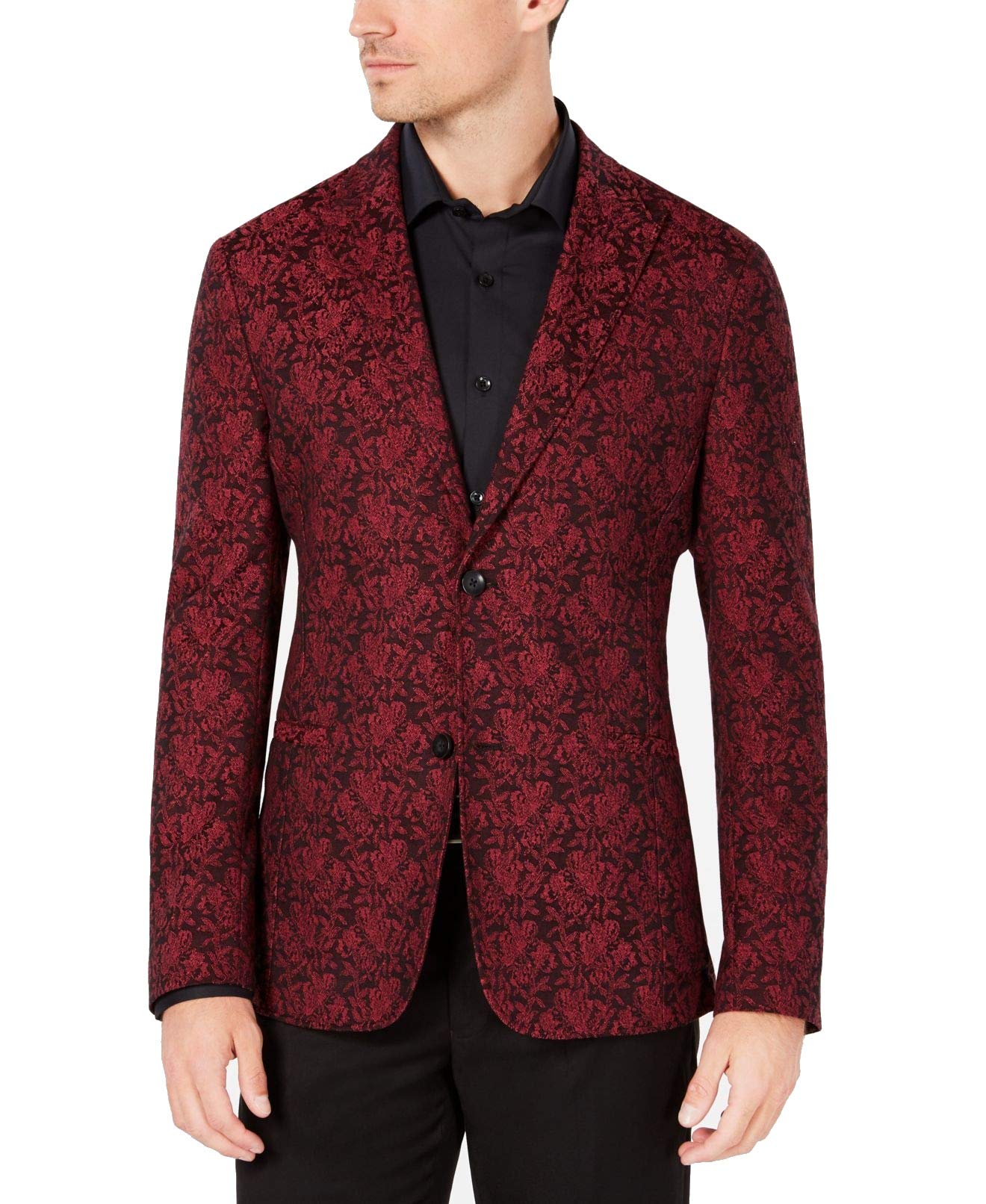 Ryan Seacrest Men's Jacquard Two-Button Blazer Jacket - Slim Fit Formal Coat for Business, Wedding & Office Wear - Premium Stretch Comfort Fabric